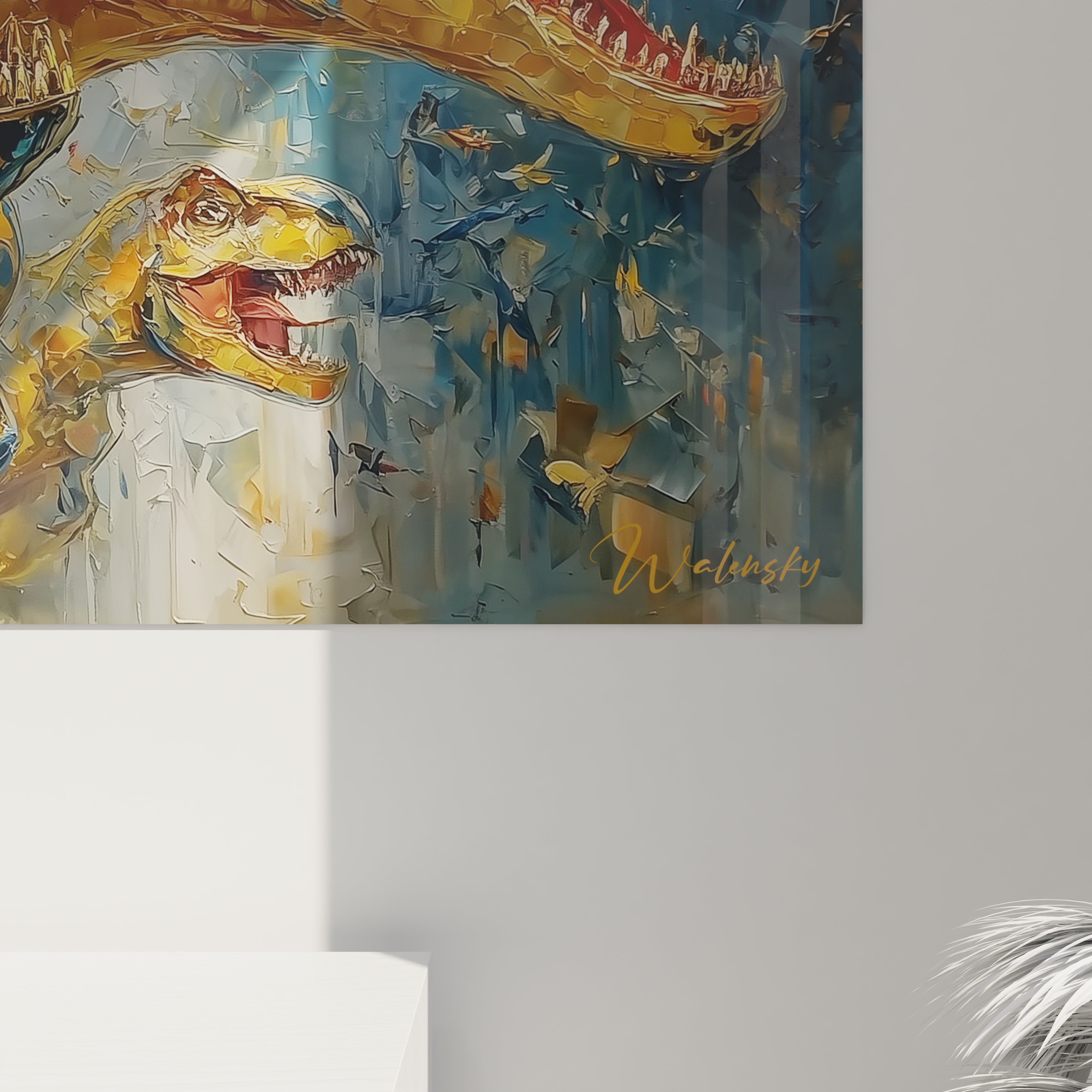 Vue ensemble tableau mural dinosaure T-Rex famille, art préhistorique décoration complète