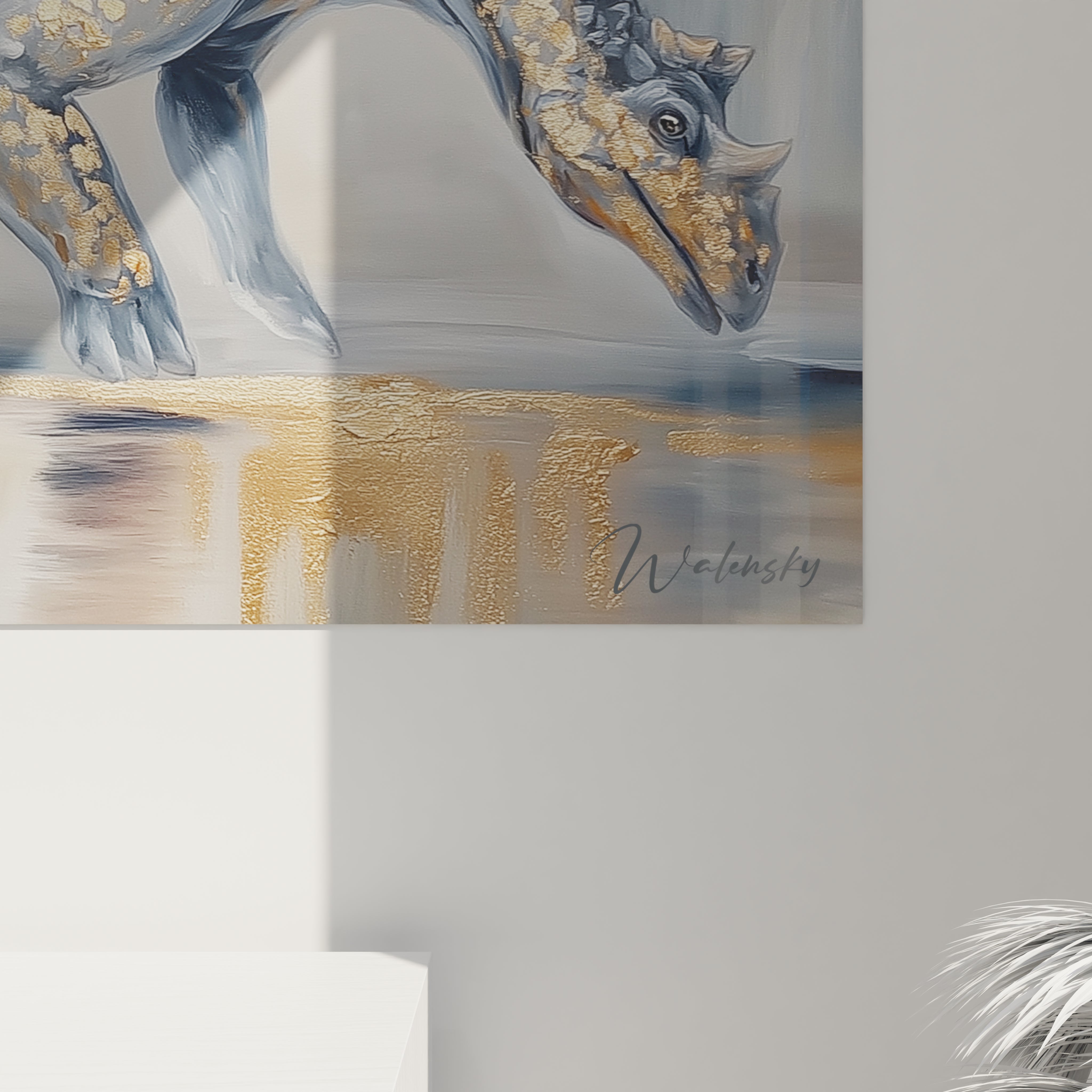 Vue ensemble tableau mural Scutosaurus dinosaure blindé art contemporain doré