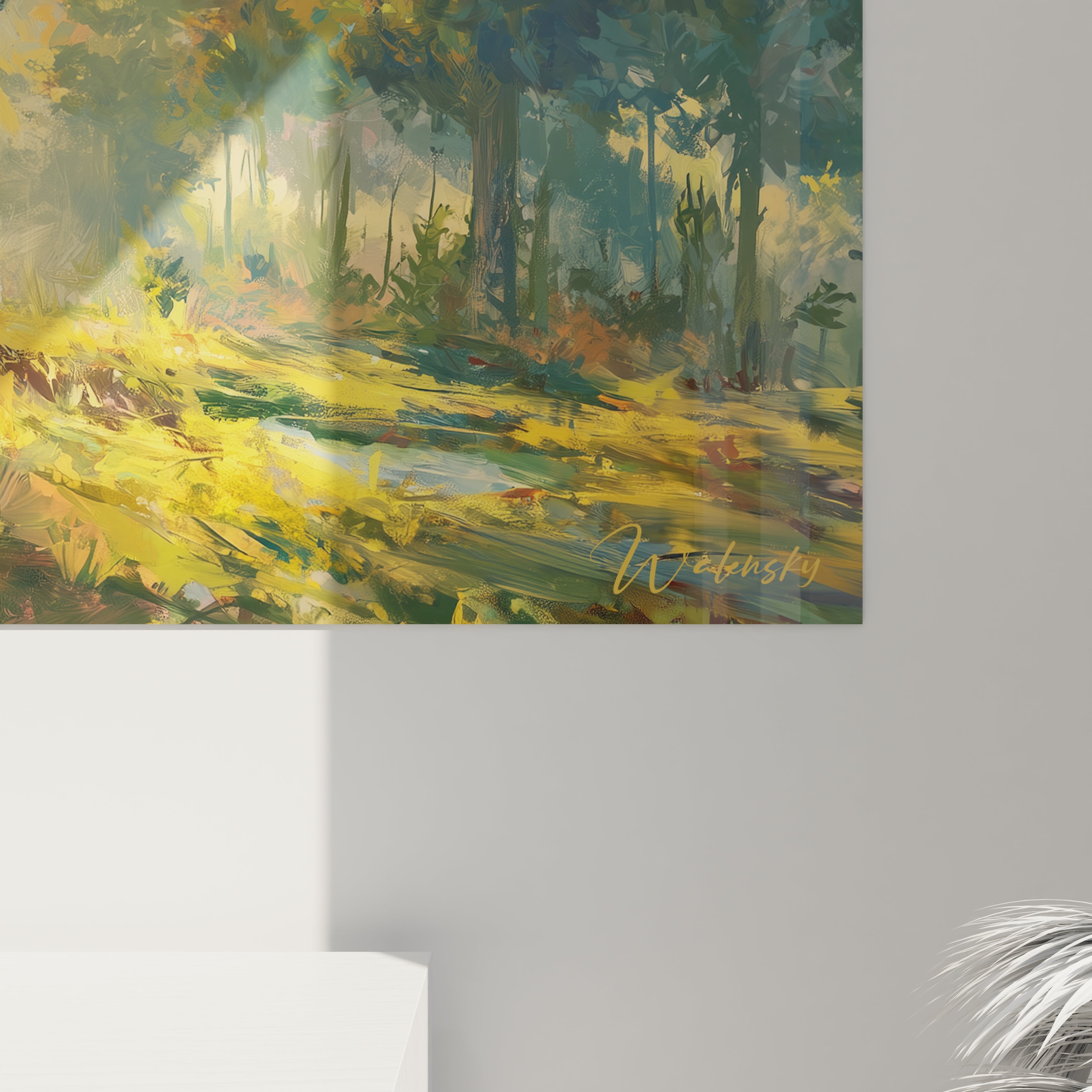 Vue ensemble tableau mural dinosaure T-Rex, décoration art paléontologique forêt jurassique