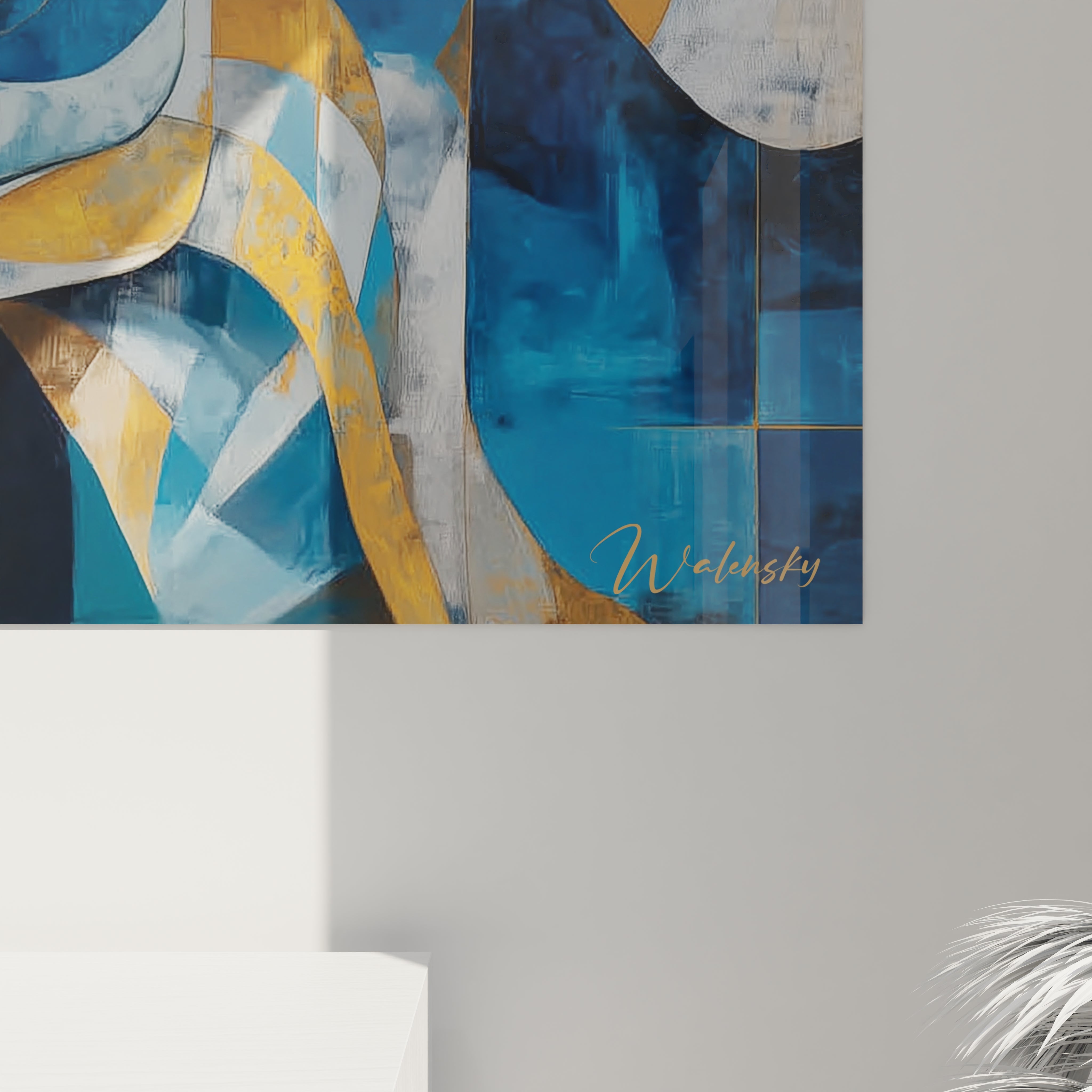 Vue ensemble tableau mural dinosaures cubistes décoration intérieure moderne