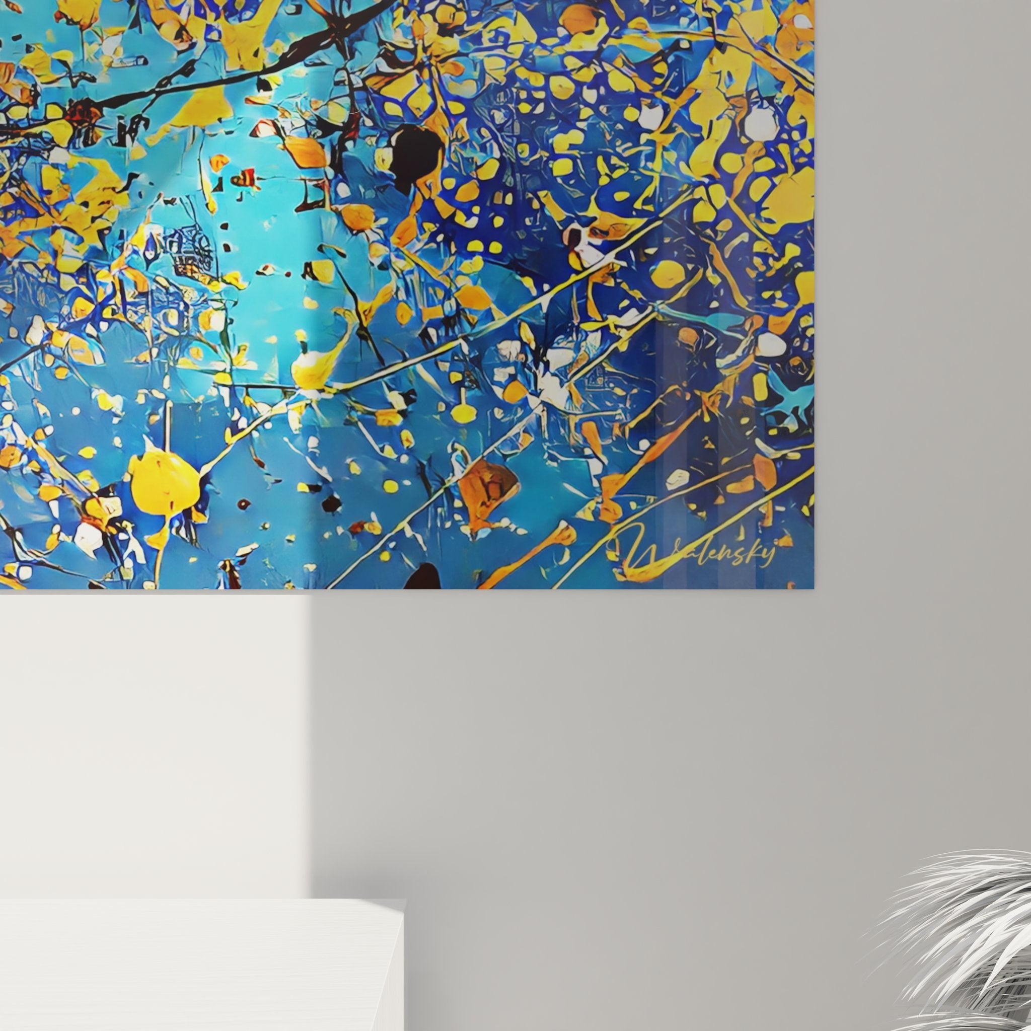 Vue ensemble tableau mural abstrait explosion colorée décoration intérieure moderne