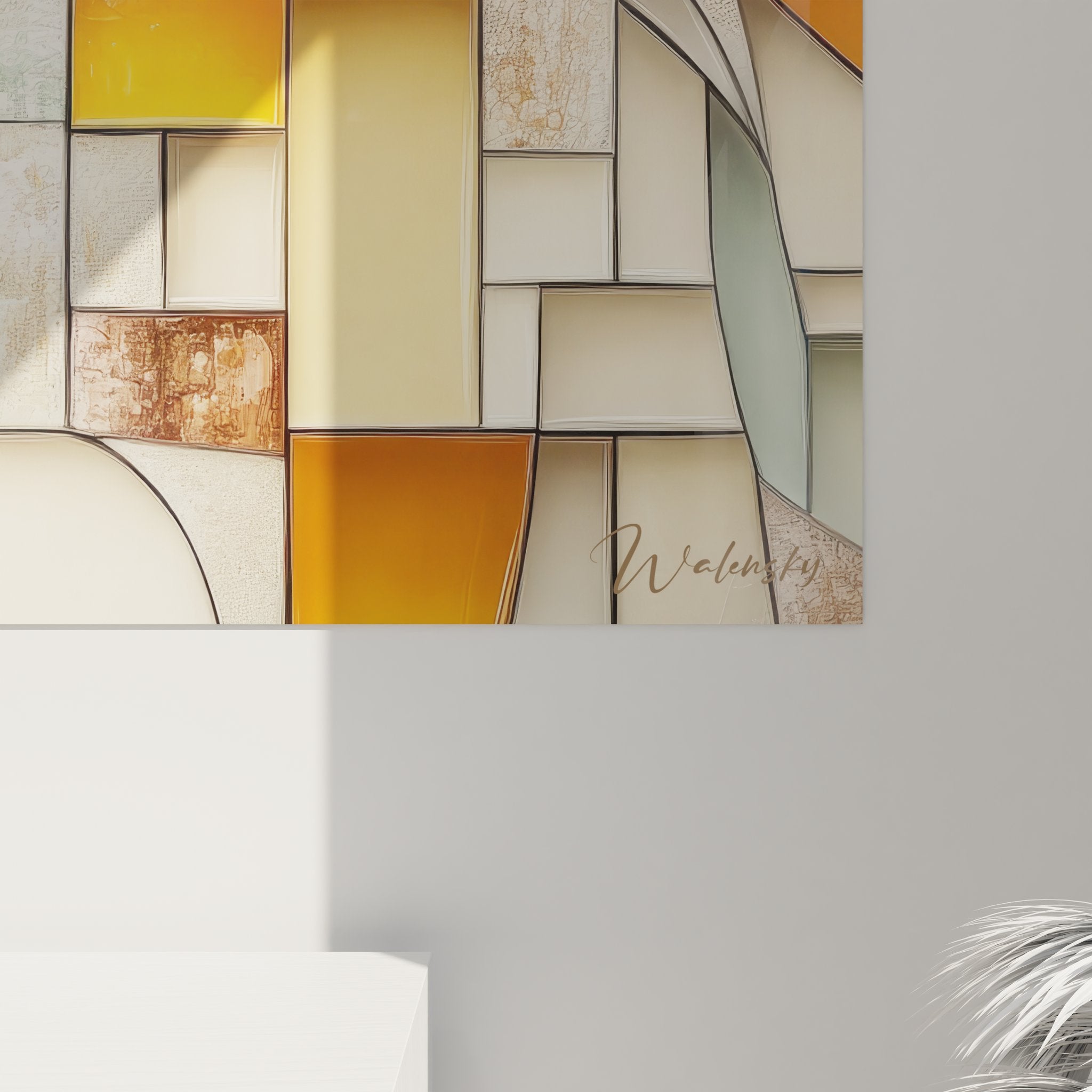 Vue ensemble tableau mural femme style vitraux Art Déco composition géométrique