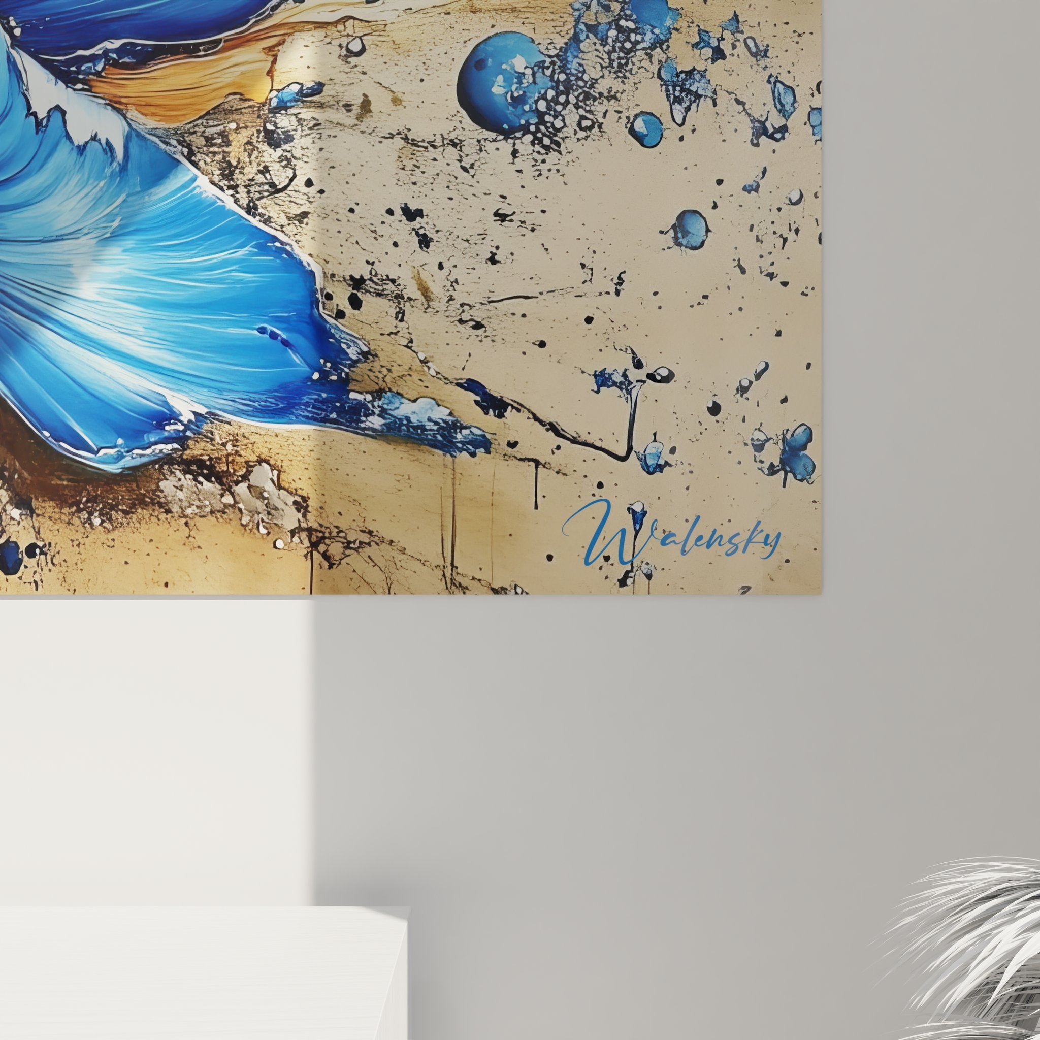 Vue d'ensemble tableau mural fleur bleue abstraite - composition complète art décoratif moderne