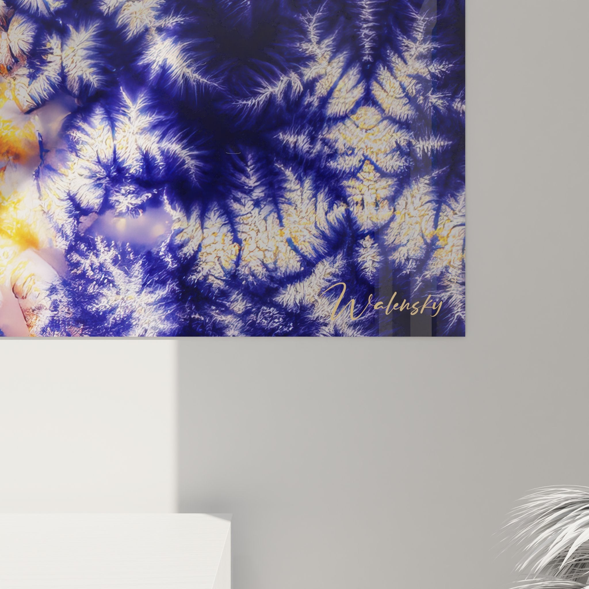 Vue ensemble tableau mural fractale dualité feu glace décoration moderne art contemporain grand format