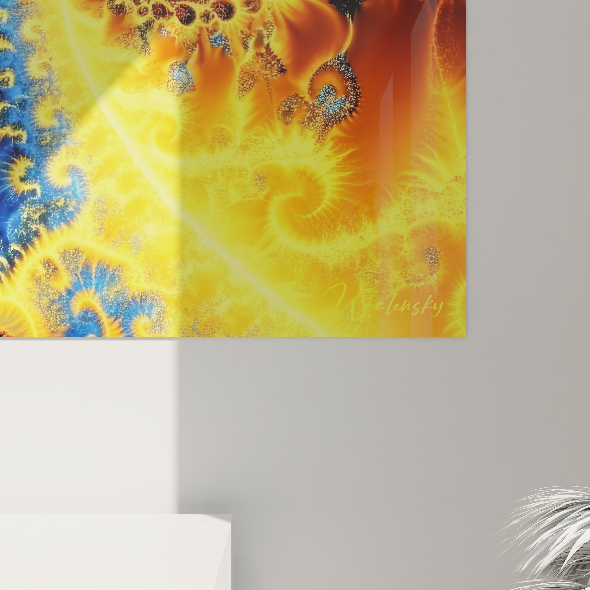 Vue ensemble tableau mural fractale spirales cosmiques art contemporain coloré