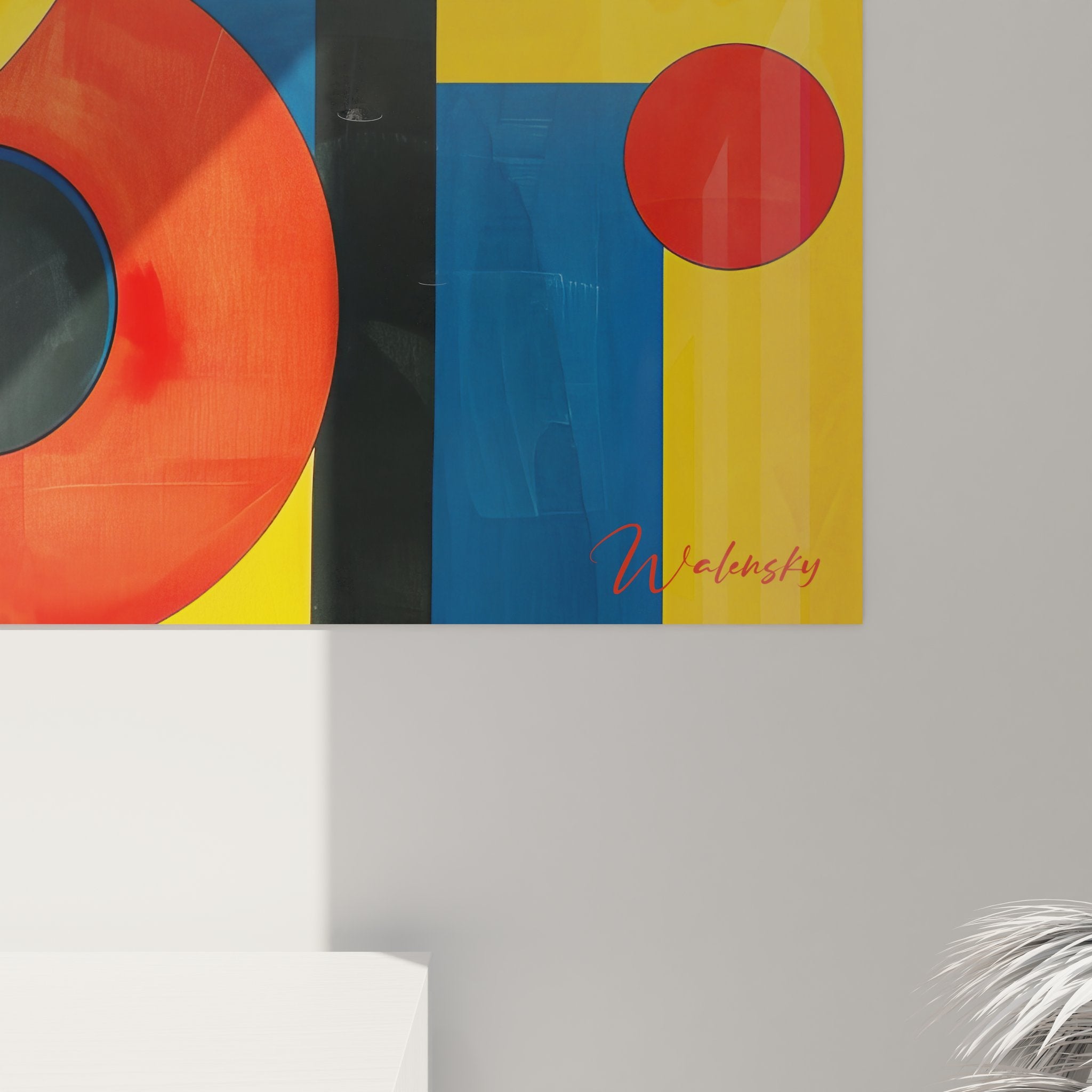 Vue d'ensemble tableau mural géométrique abstrait composition complète formes colorées art moderne