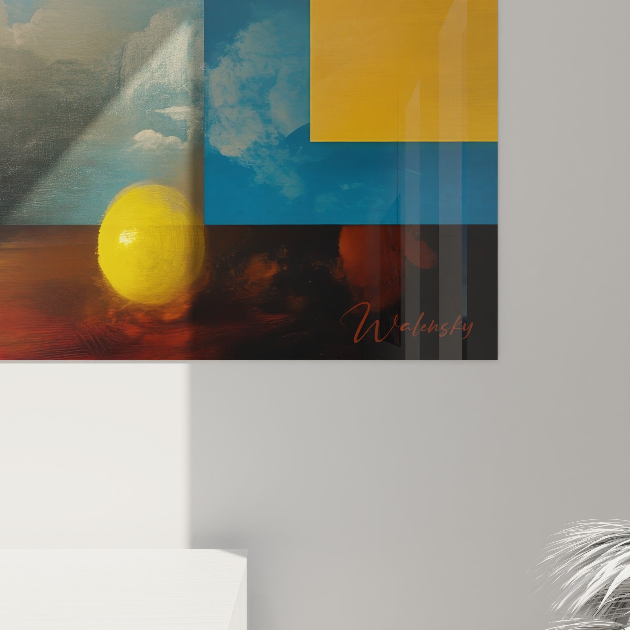 Vue ensemble tableau mural géométrique abstrait - Art moderne formes colorées décoration contemporaine