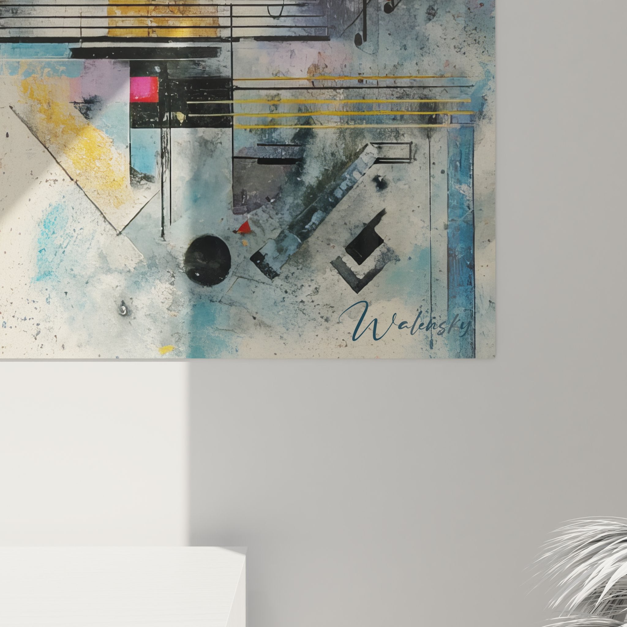 Vue ensemble tableau mural géométrique abstrait composition moderne décorative