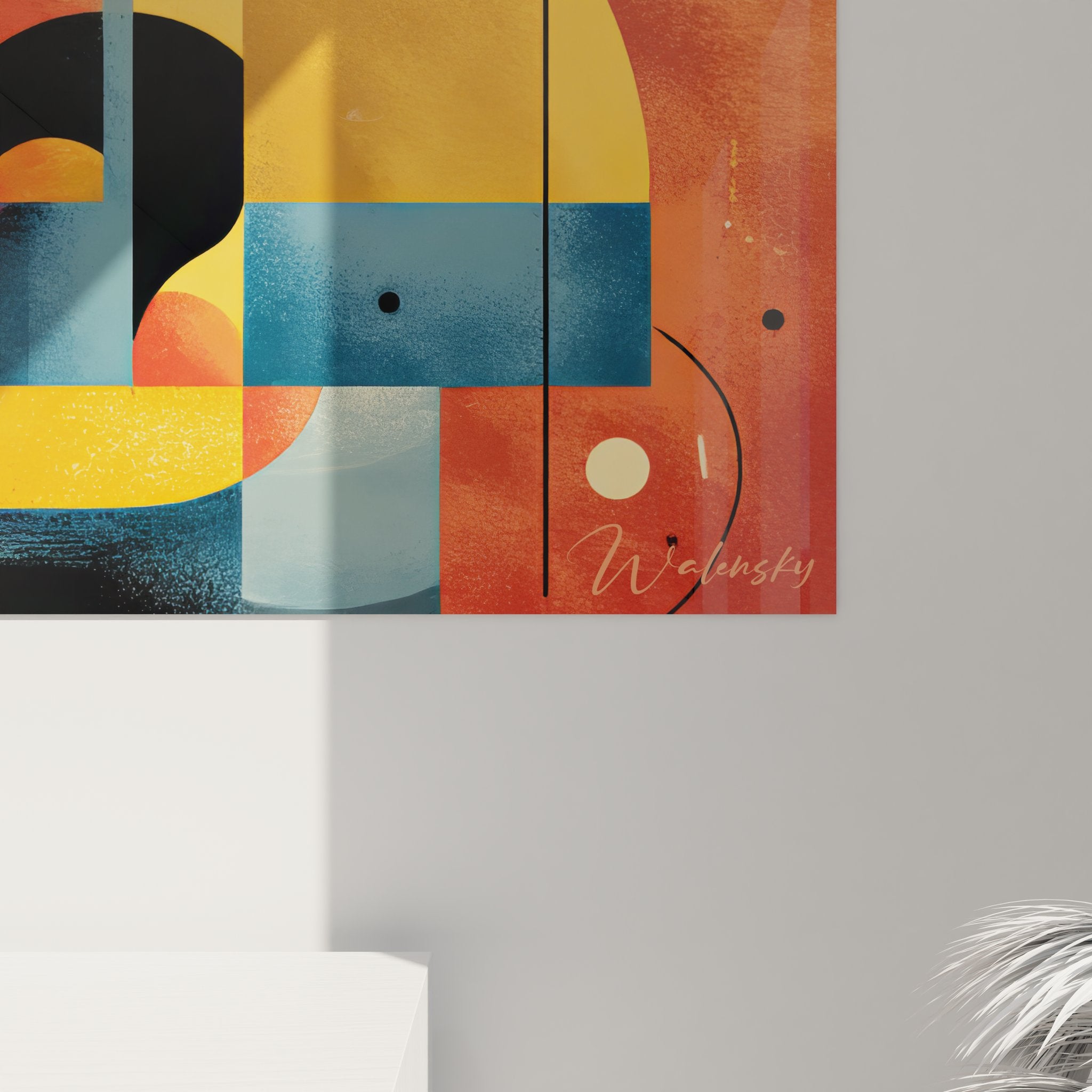 Vue ensemble tableau géométrique abstrait multicolore art mural moderne décoratif