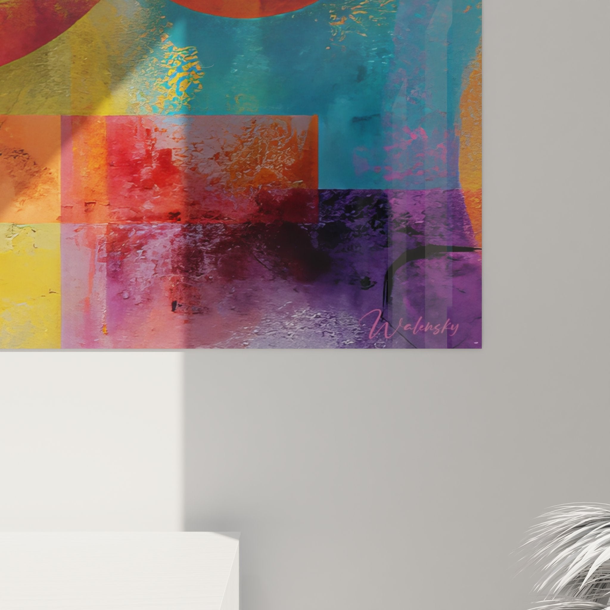 Vue ensemble tableau mural géométrique abstrait composition cercle orange formes