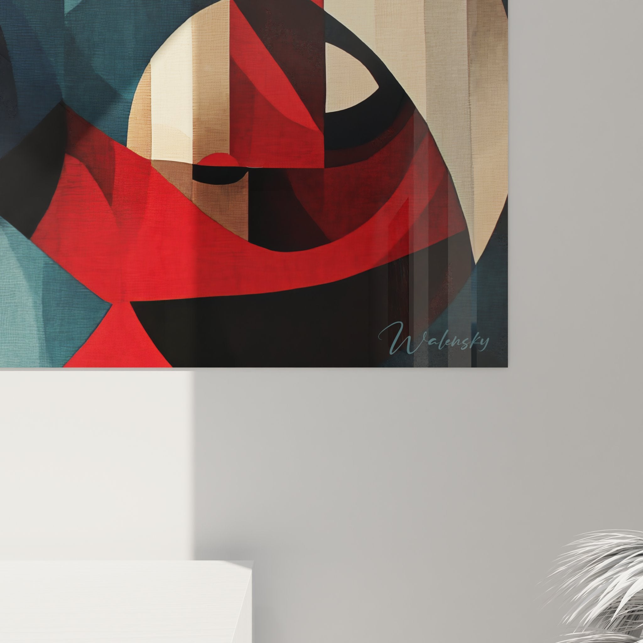 Vista d'insieme quadro murale geometrico astratto composizione completa forme organiche moderne