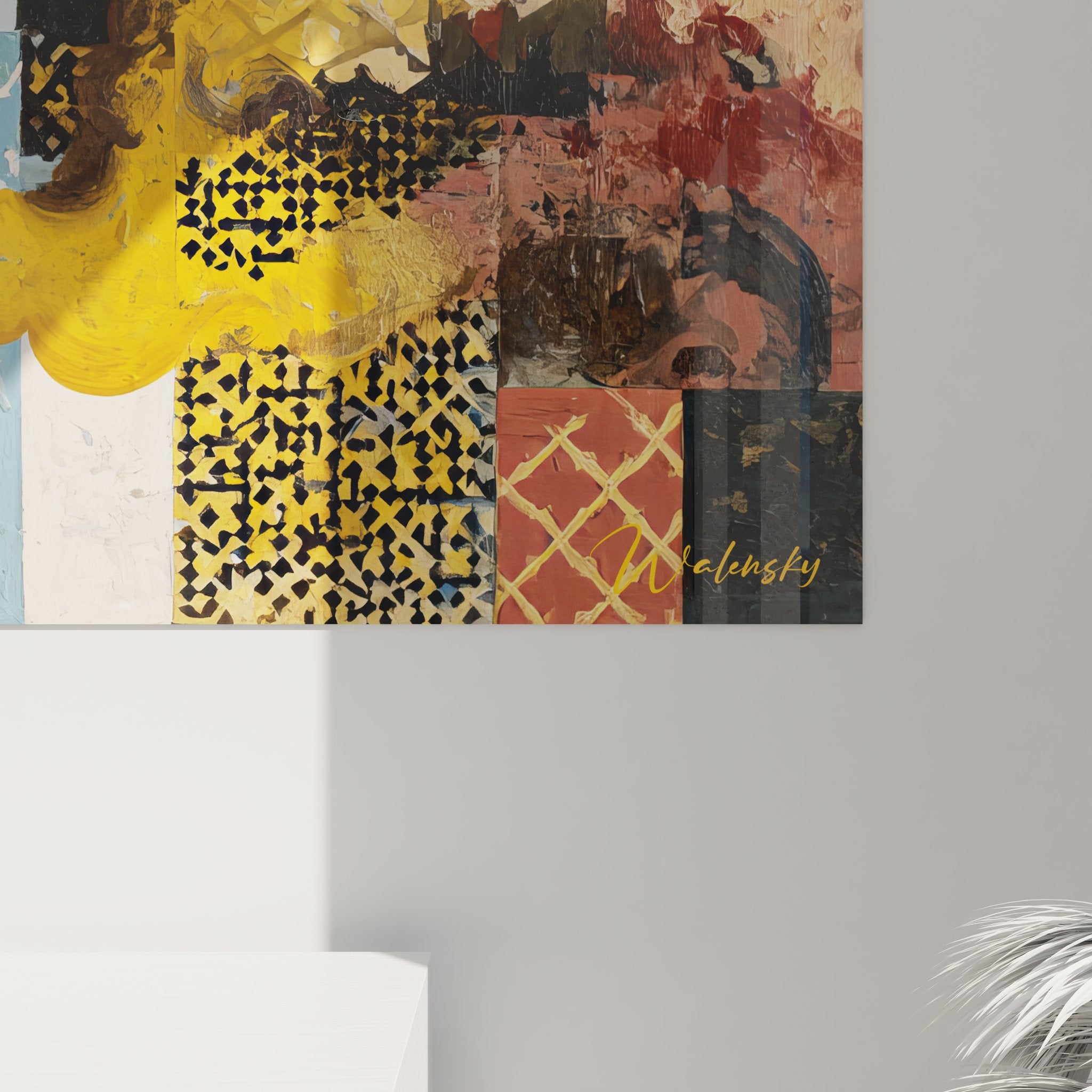 Vue ensemble tableau mural géométrique abstrait décoratif dans intérieur moderne contemporain