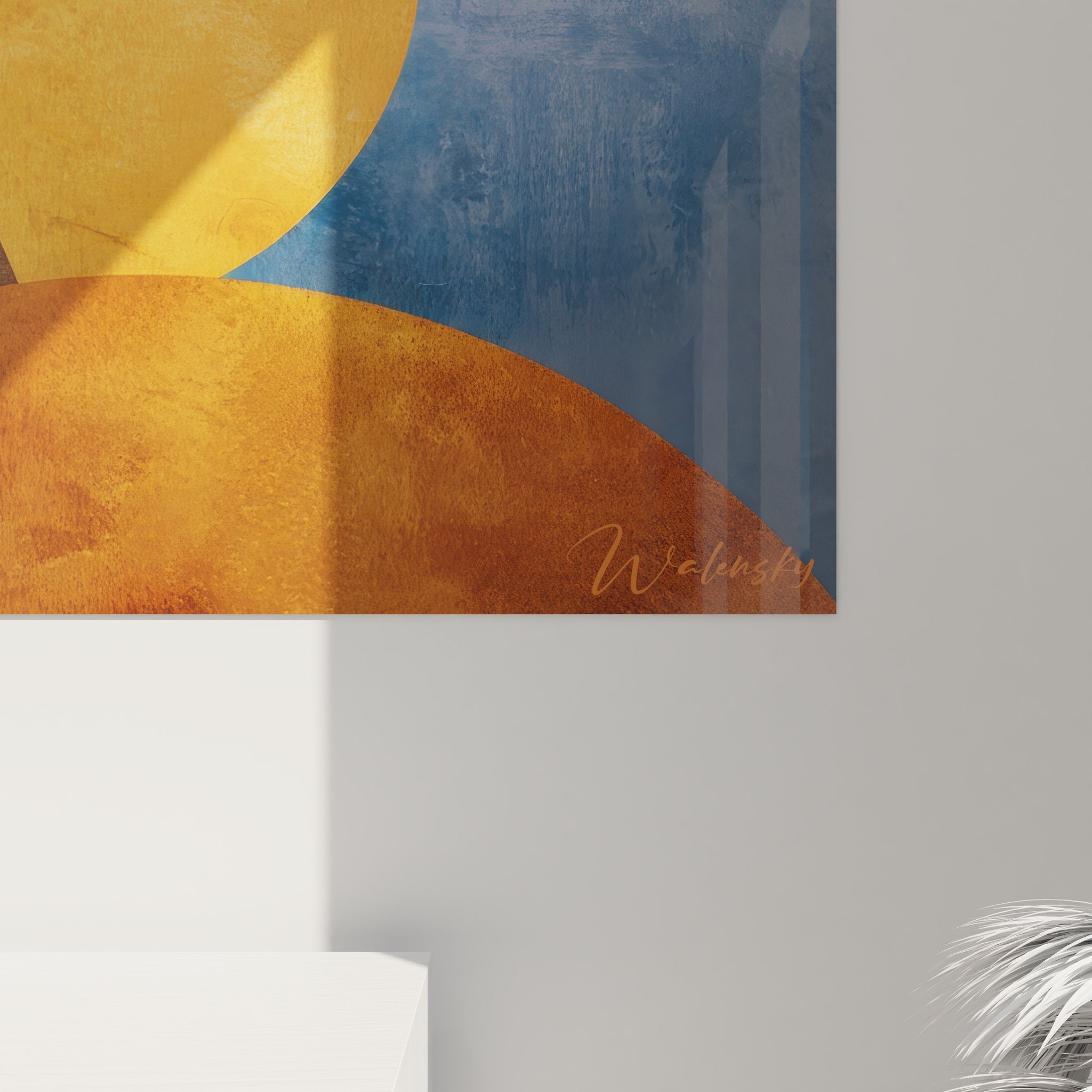 vue ensemble tableau mural géométrique abstrait cercles colorés décoration intérieure moderne