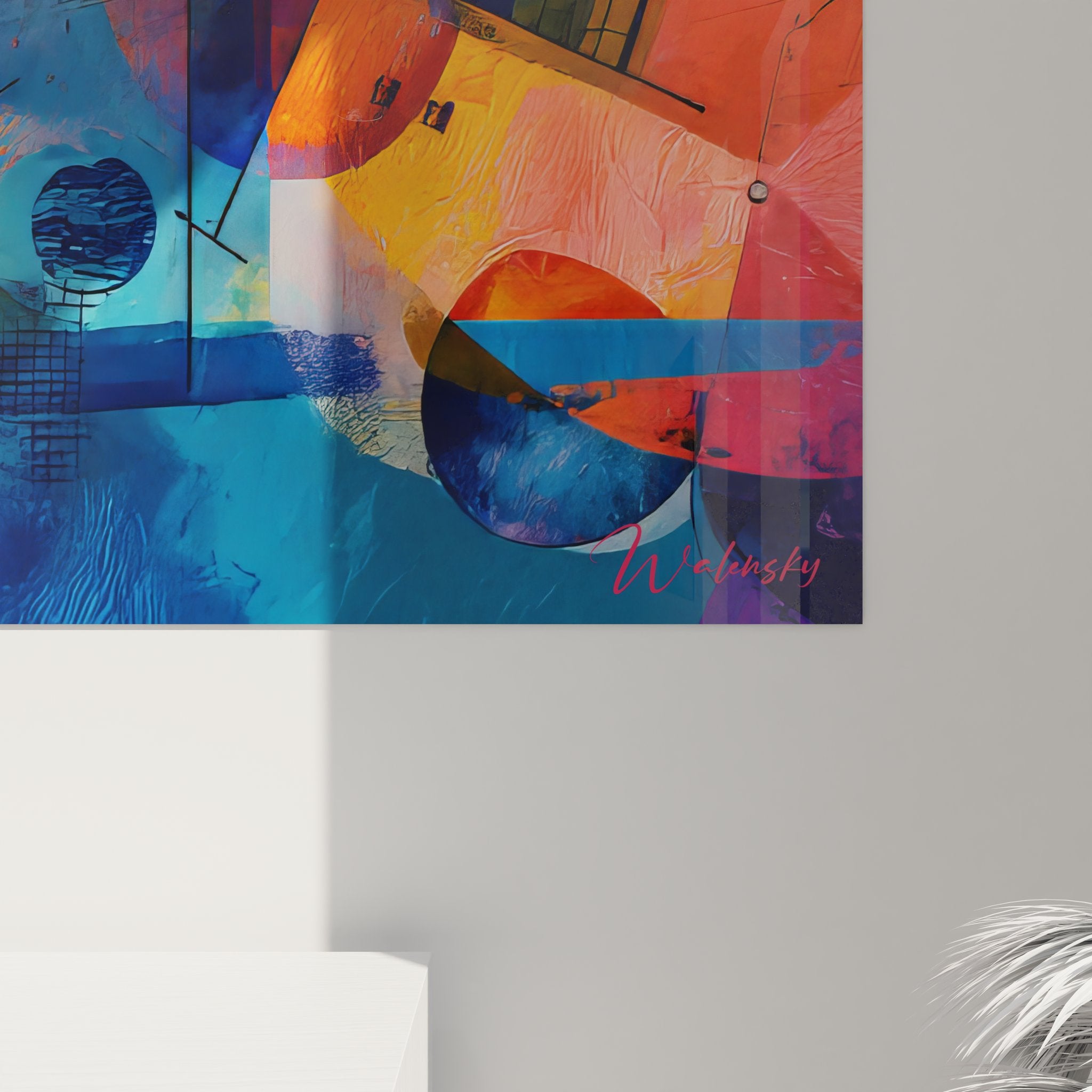 Vue ensemble tableau mural géométrique abstrait dans intérieur moderne décoration artistique