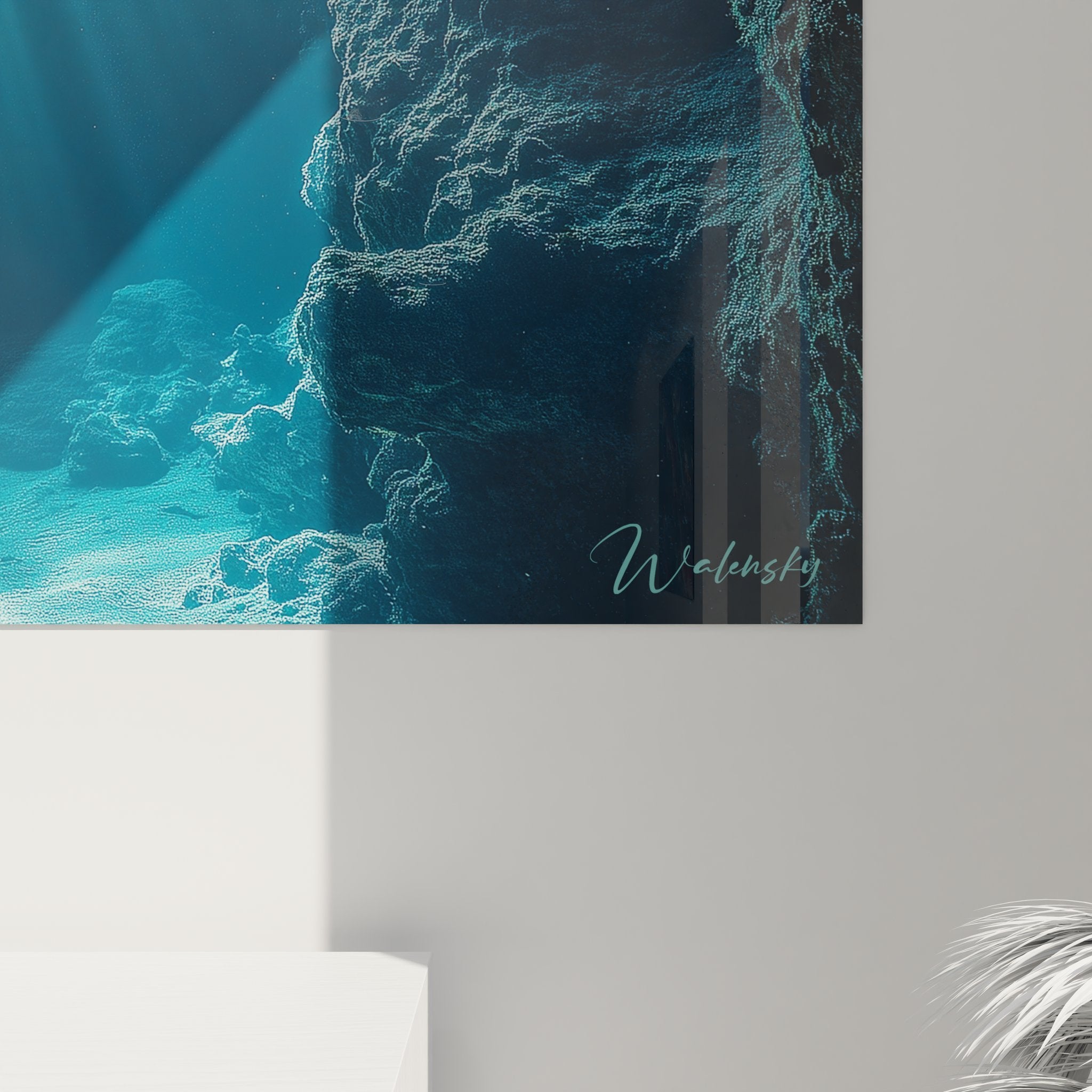 Vue ensemble tableau mural grotte marine, œuvre d'art fonds marins pour décoration intérieure
