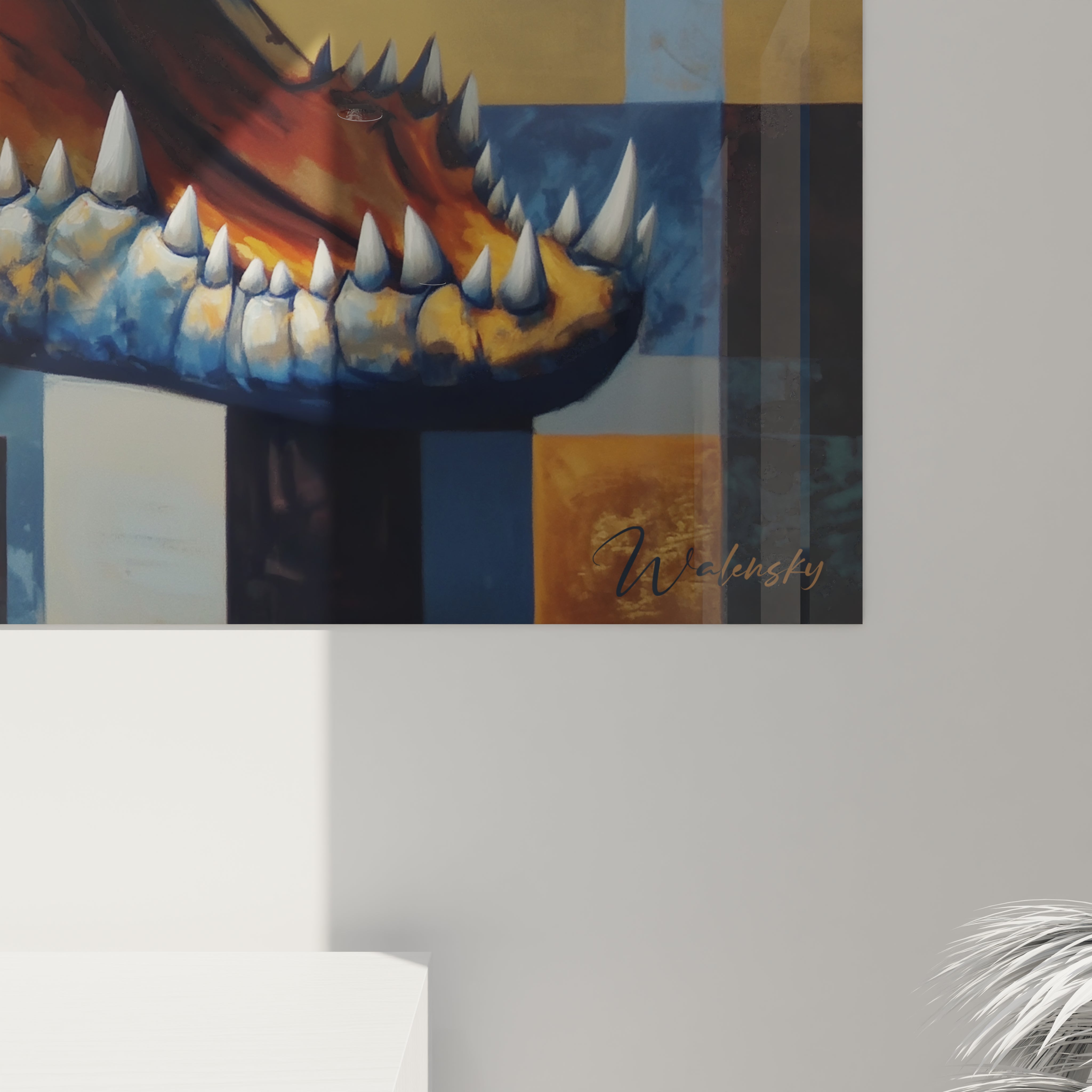 Vue d'ensemble tableau mural Kaprosuchus montrant composition complète et encadrement