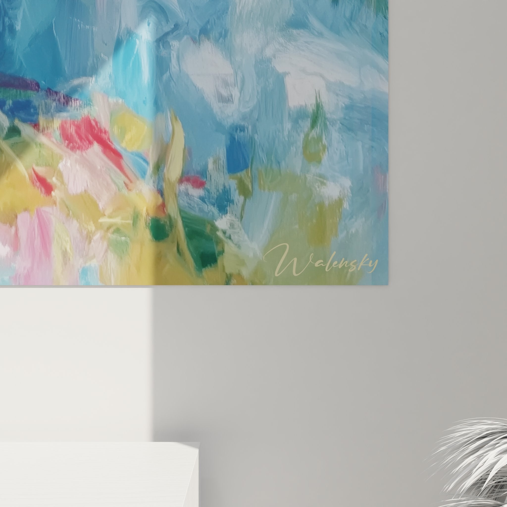 Vue d'ensemble tableau mural lac glaciaire, peinture complète paysage alpin aux reflets parfaits