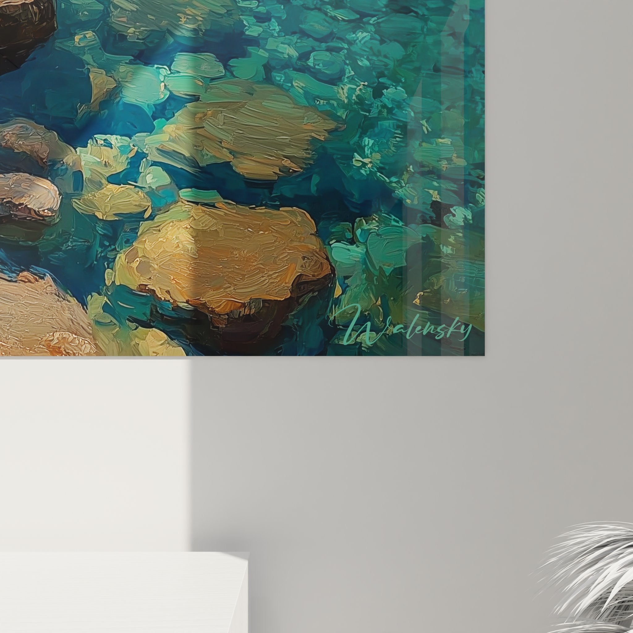 Vue ensemble tableau mural lac montagne - œuvre art paysage alpin pour décoration intérieure