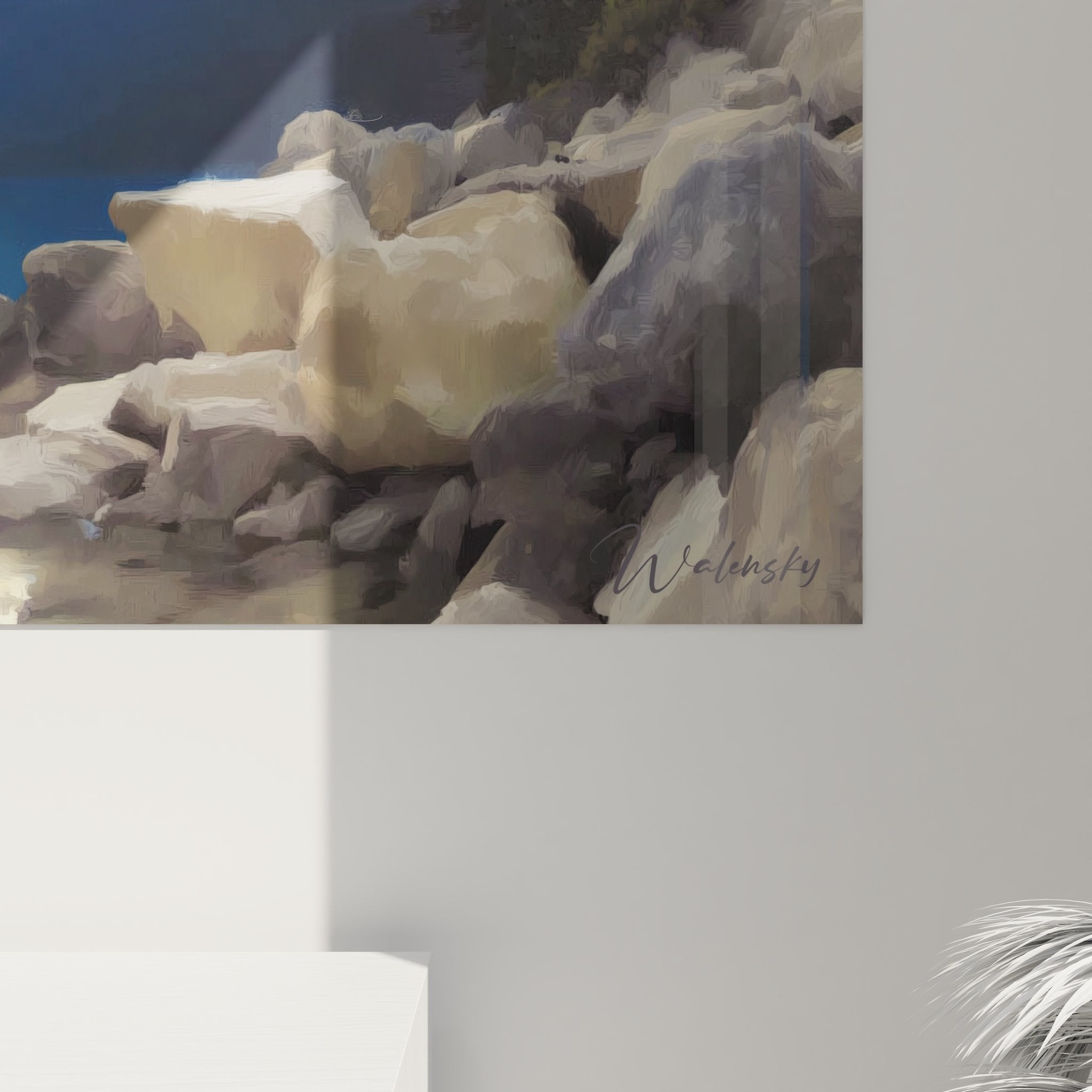 Vue ensemble tableau mural lac montagne, composition complète paysage glaciaire artistique