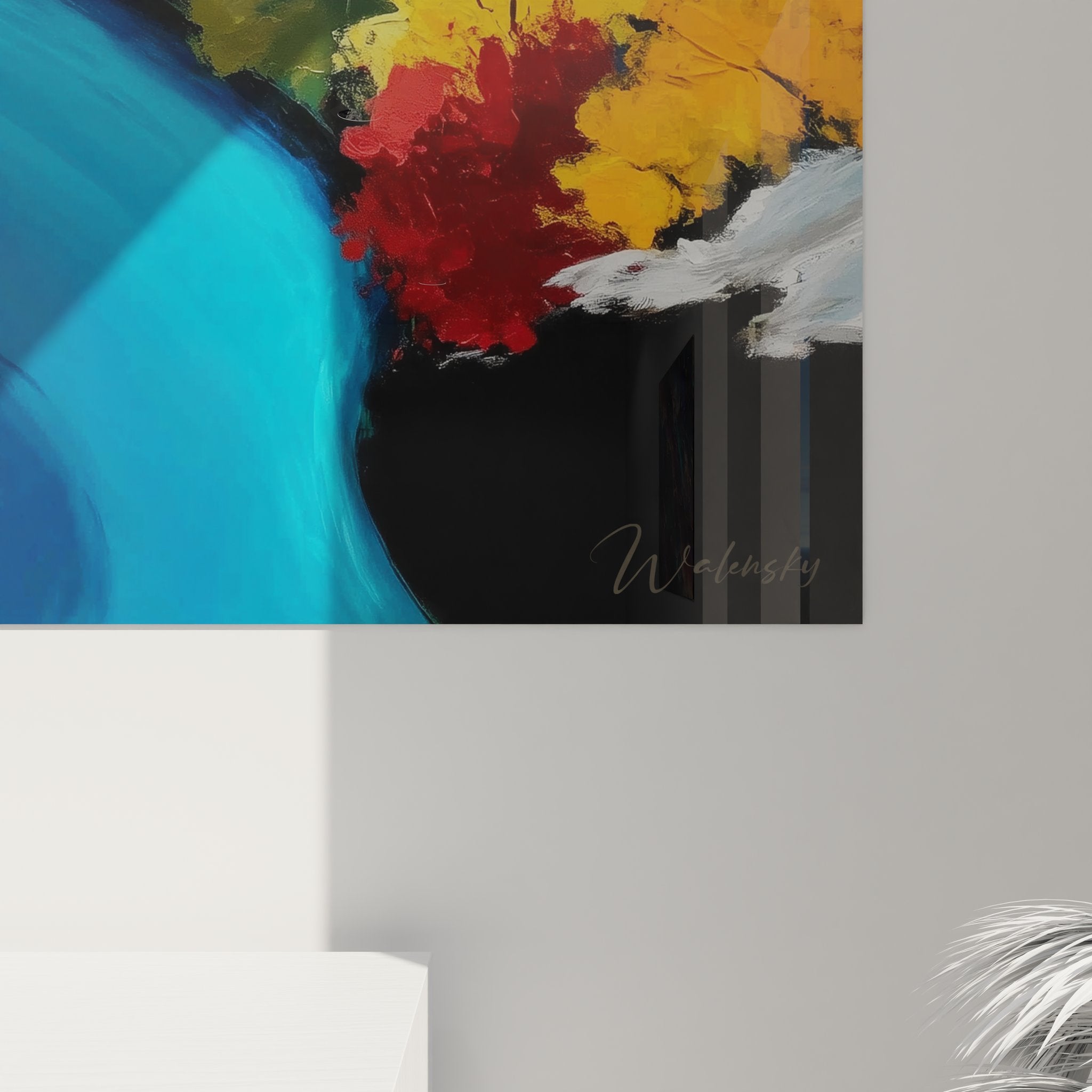 Vue ensemble tableau mural lac nature automne rivière bleue arbres colorés décoration intérieur