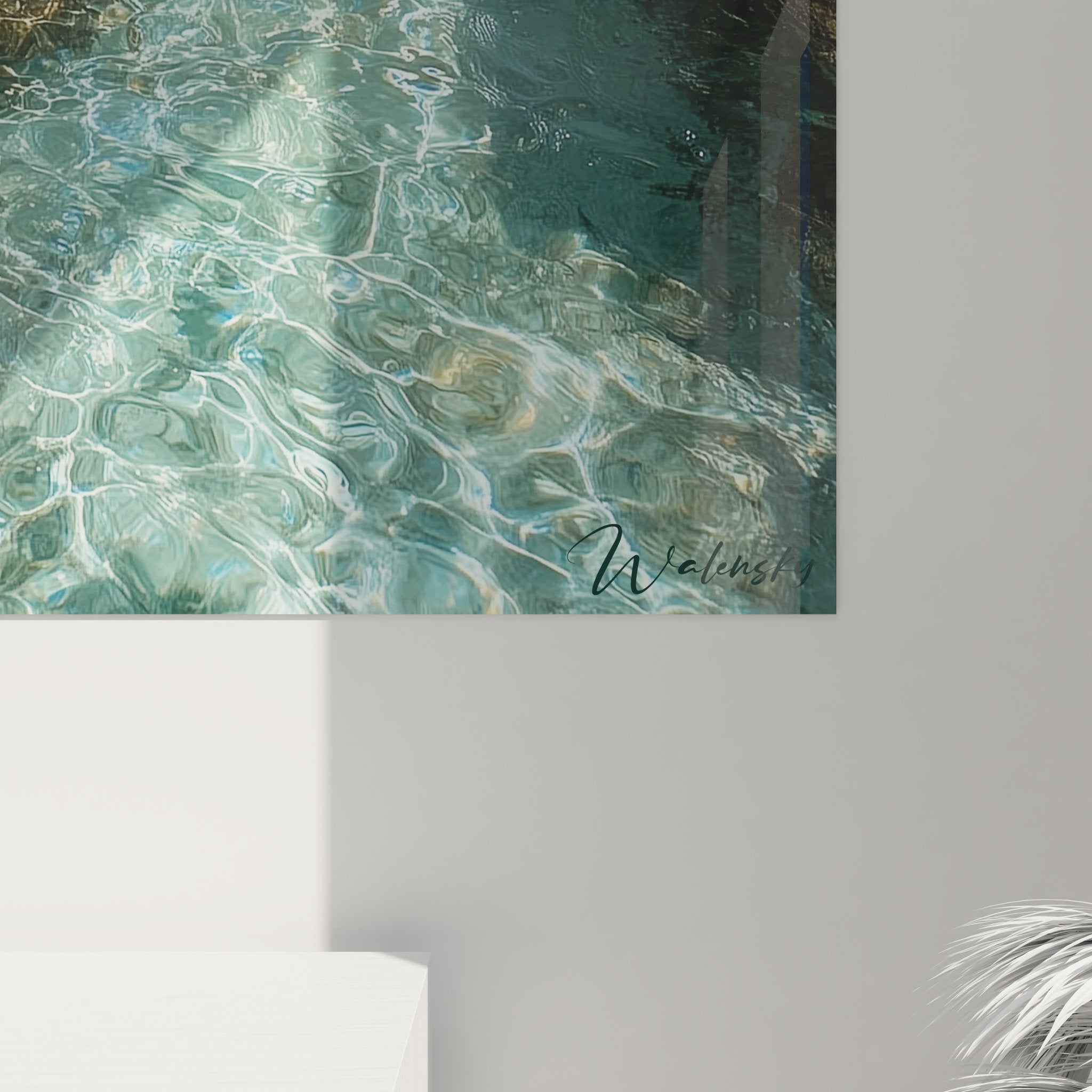 Vue ensemble tableau mural lagon tropical, décoration plage paradisiaque eaux cristallines