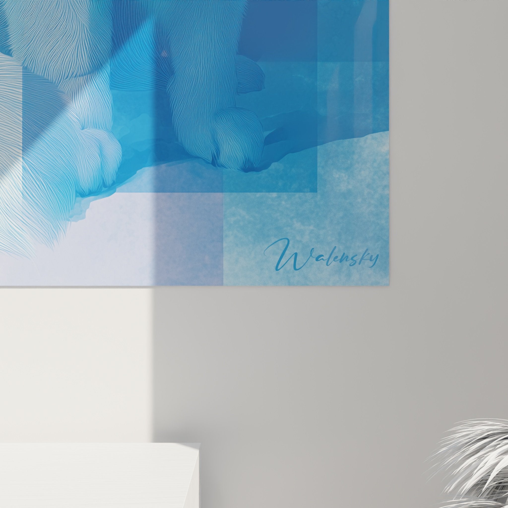 Vue d'ensemble tableau mural Malamute Alaska, art canin géométrique tons bleus