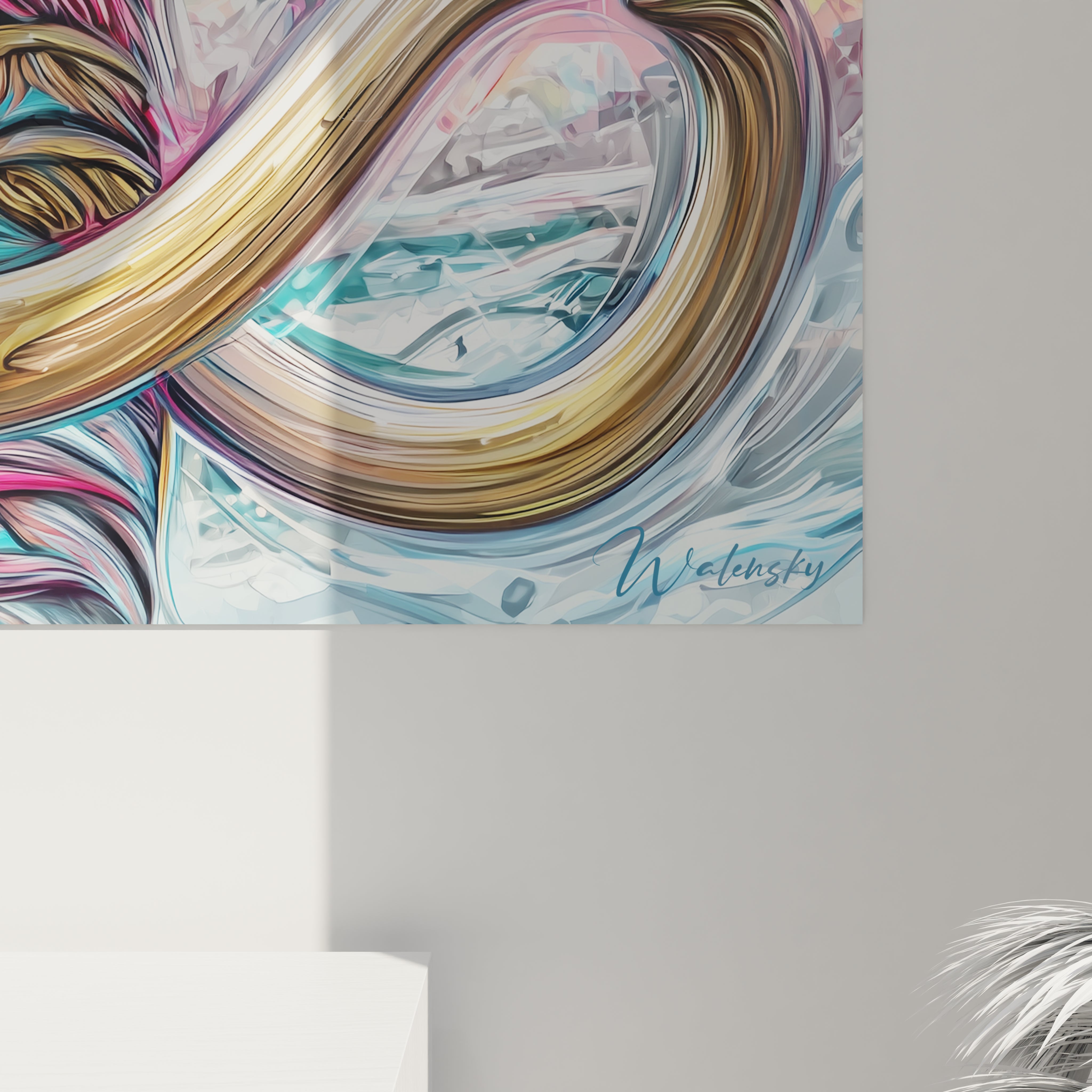 Vue ensemble tableau mural mammouth laineux artistique, œuvre décorative contemporaine