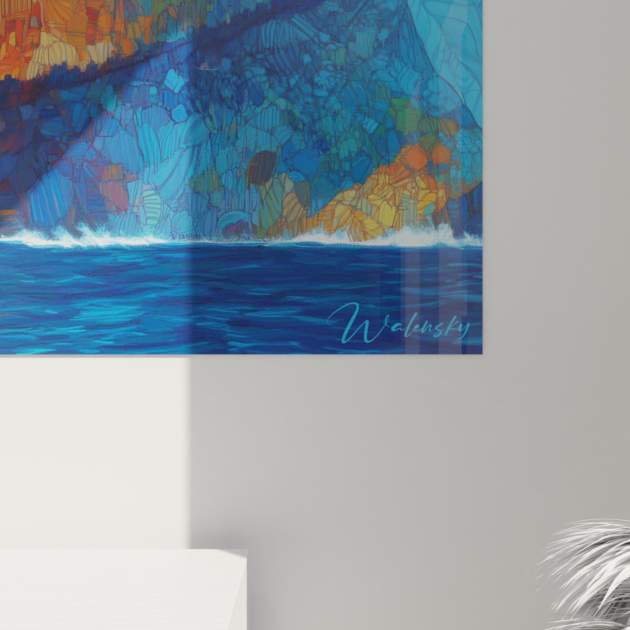 Vue ensemble tableau mural Moaï Île de Pâques décoration océanique style contemporain