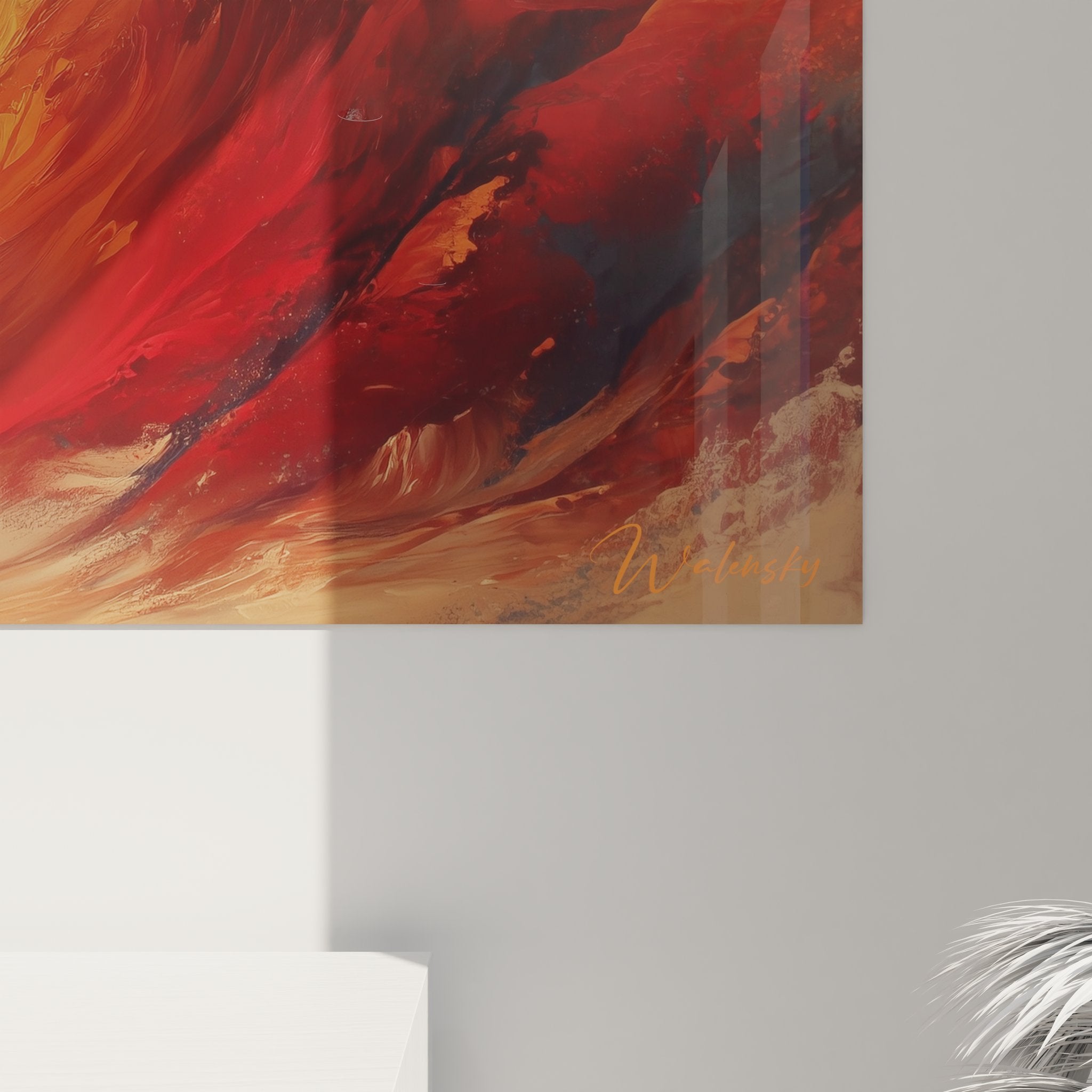 Vue ensemble tableau mural montagne coucher soleil décoration intérieur moderne élégant