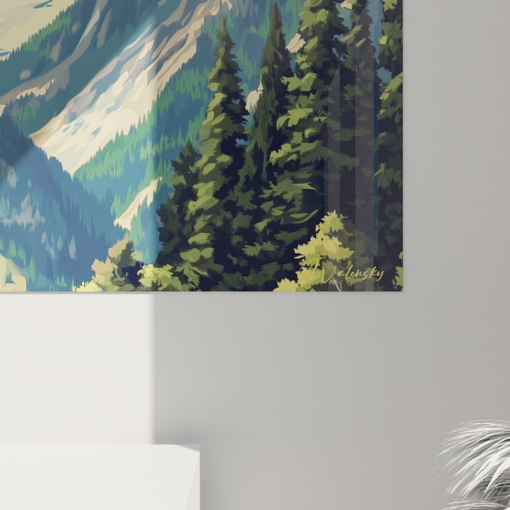 Vue ensemble tableau mural montagne paysage alpin complet décoration nature intérieur