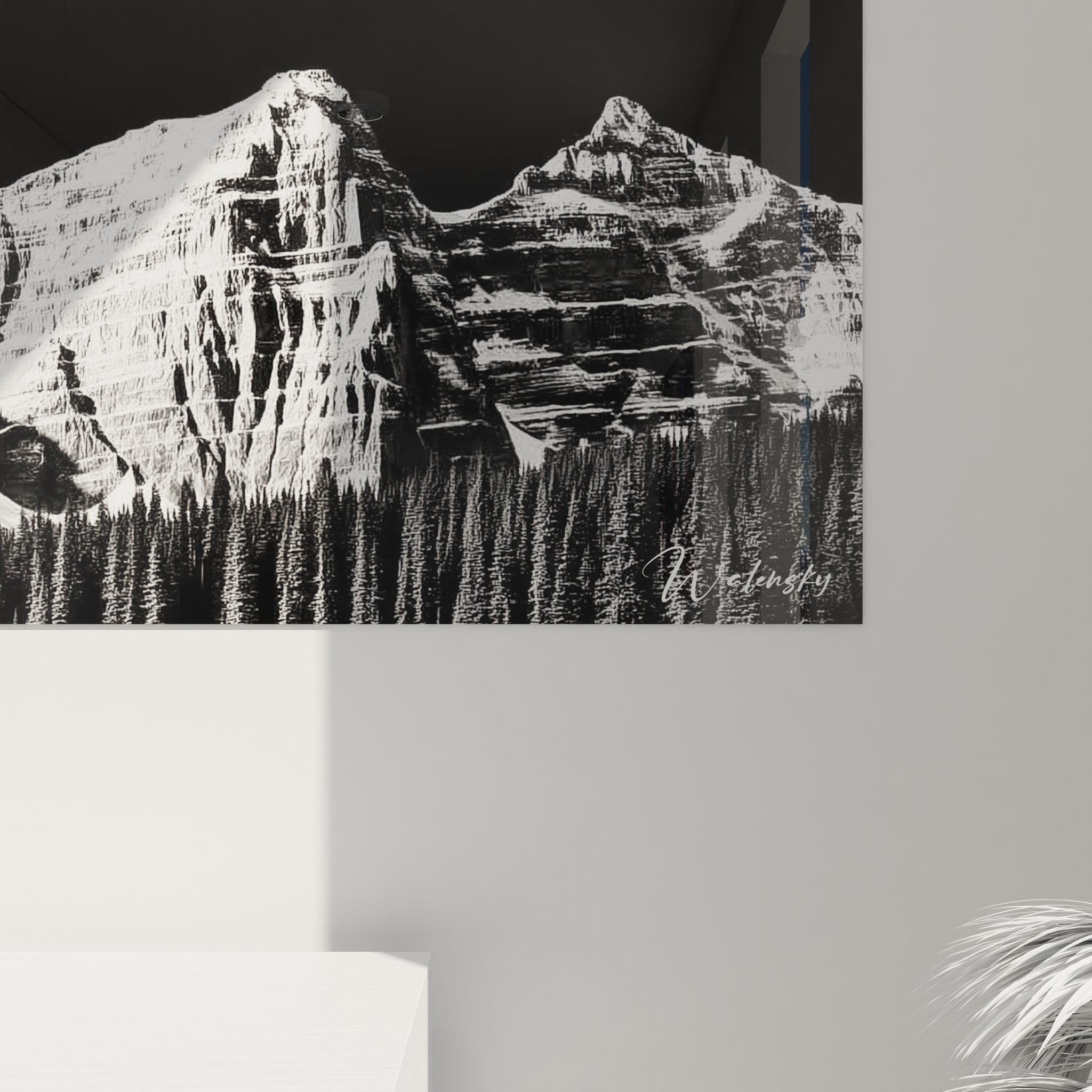 Vue ensemble tableau mural montagne panoramique sommets alpins decoration interieur moderne