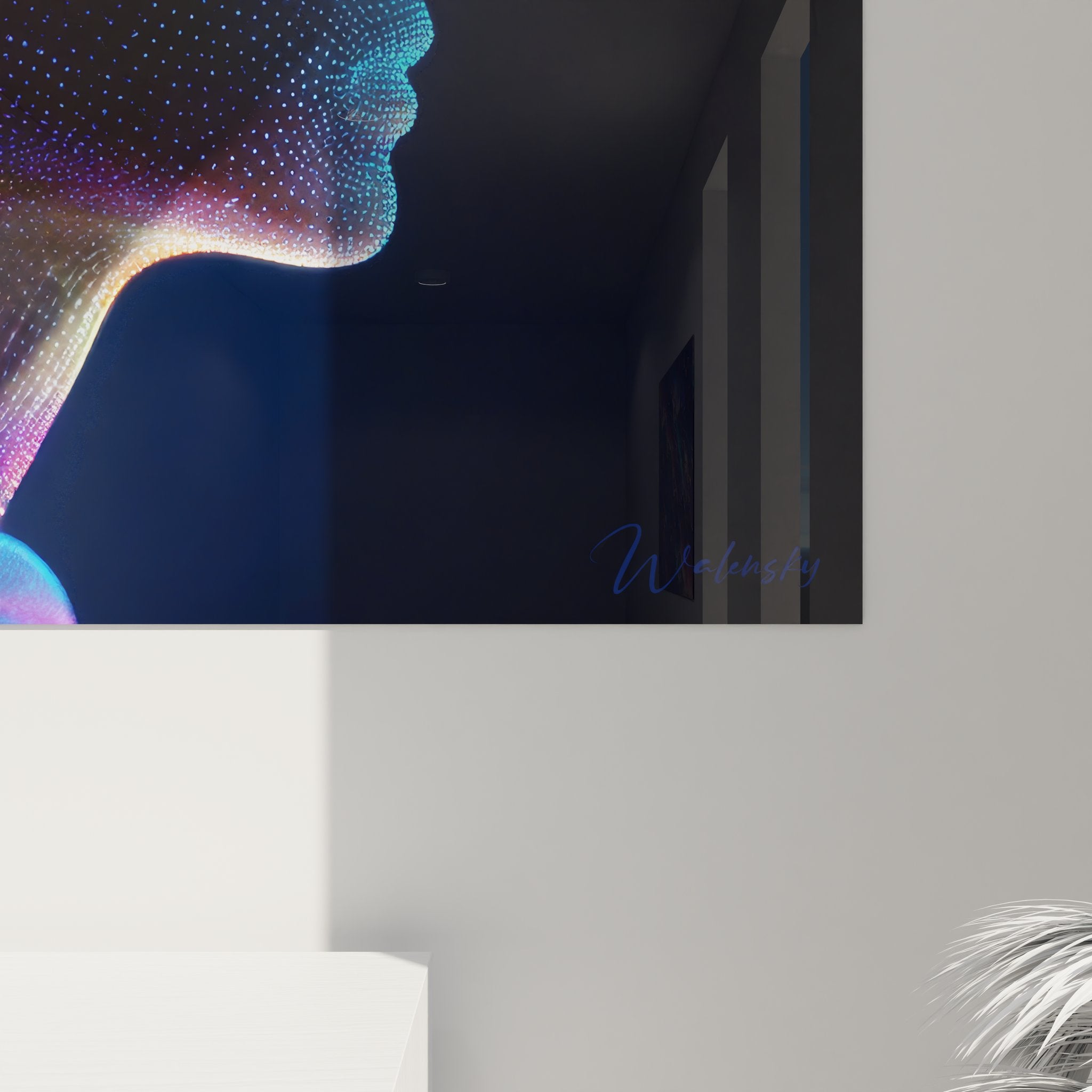 Vue ensemble tableau mural neuronal profil féminin flux lumineux décoration artistique moderne