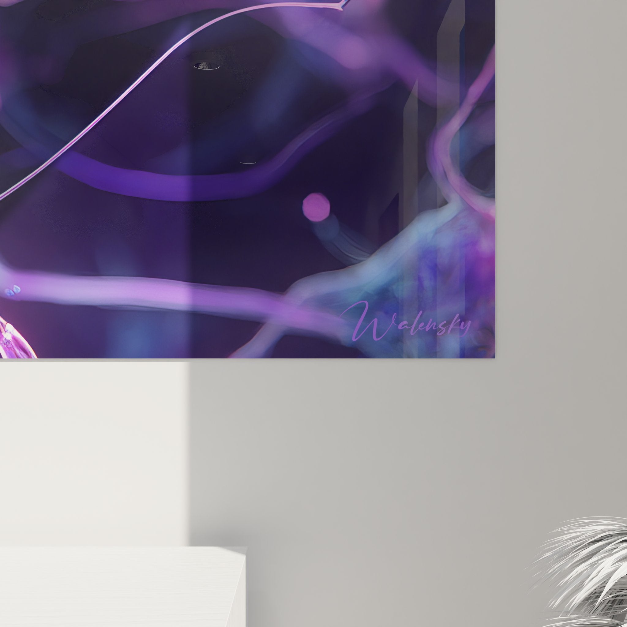 Vue ensemble tableau mural neurone synaptique violet décoration art neuronal contemporain