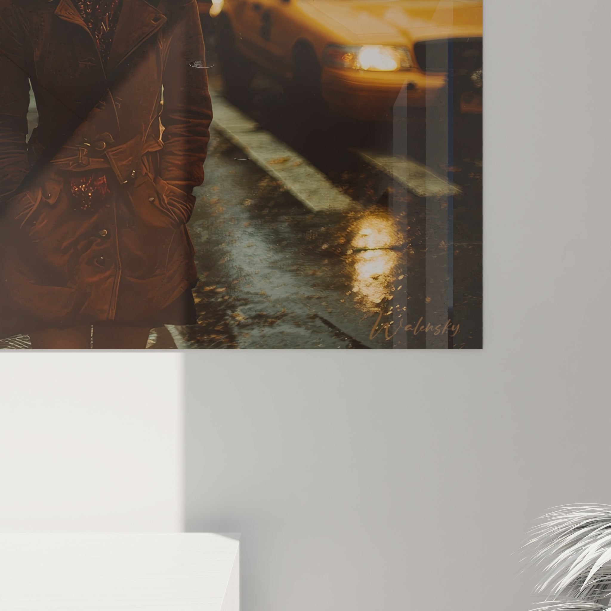 Vue d'ensemble tableau mural street art New York femme sous la pluie décoration intérieure