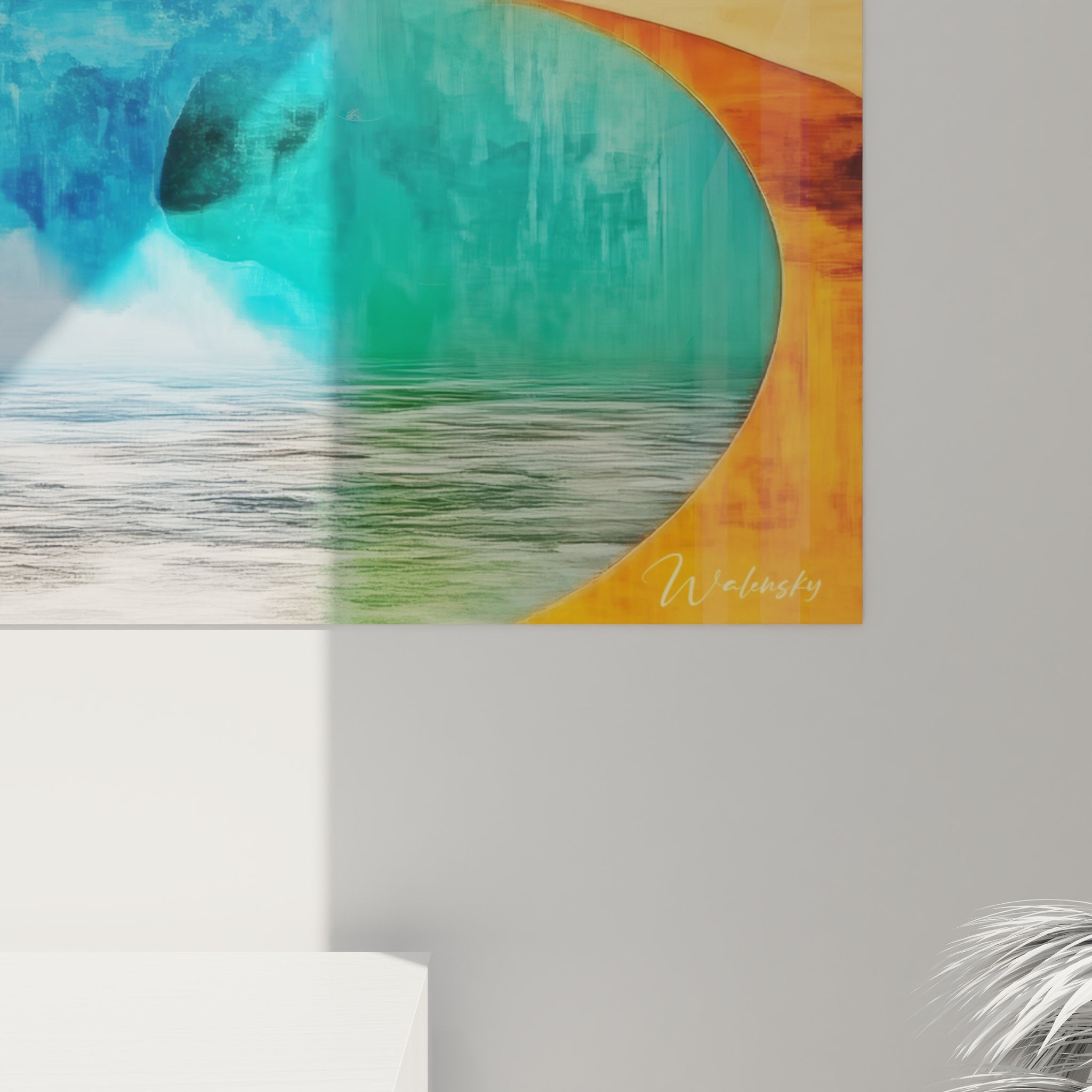 Vue ensemble tableau mural nuages colorés abstraits présentant composition complète vagues célestes