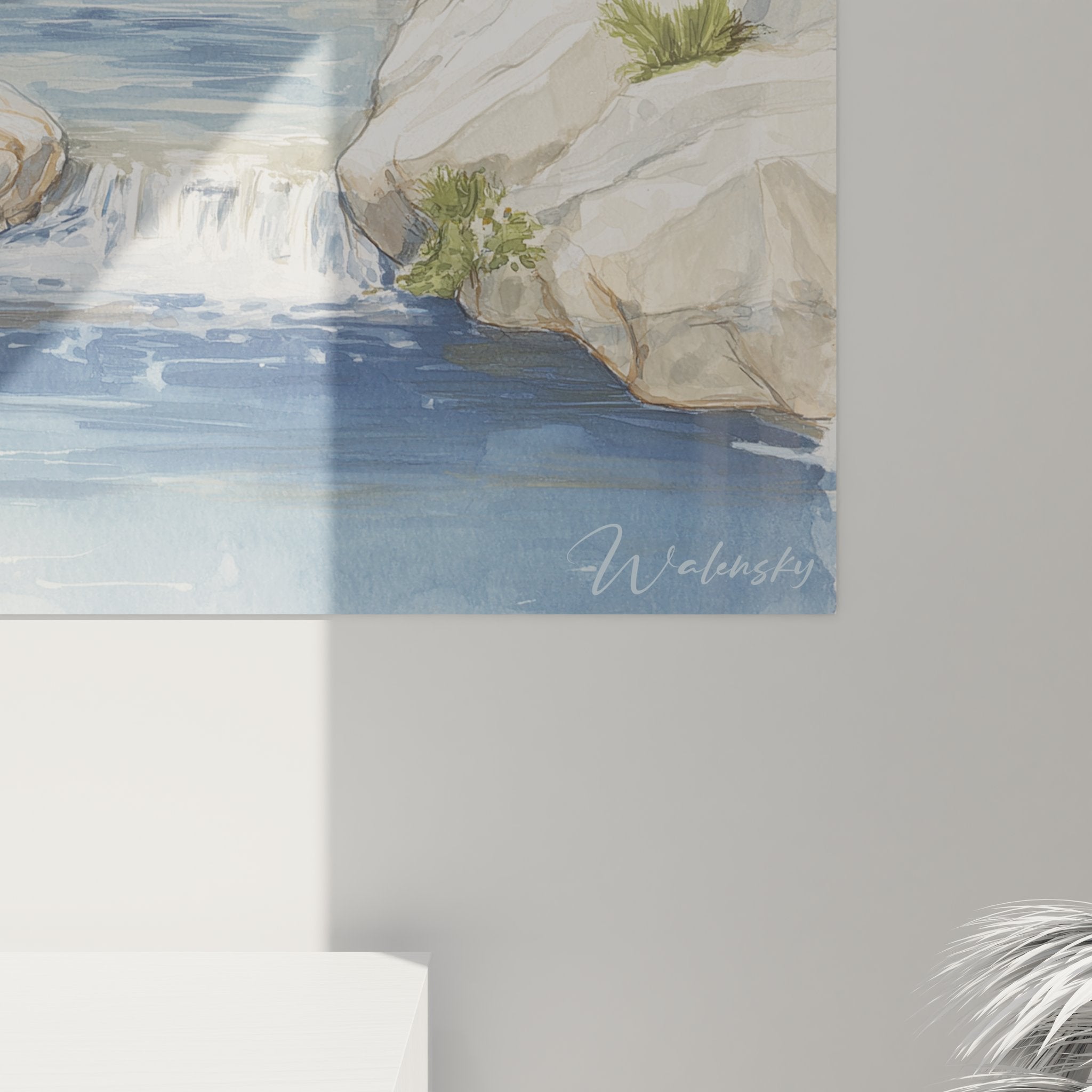 Vue ensemble tableau mural oasis village palmiers wadi decoration canyon gorges art