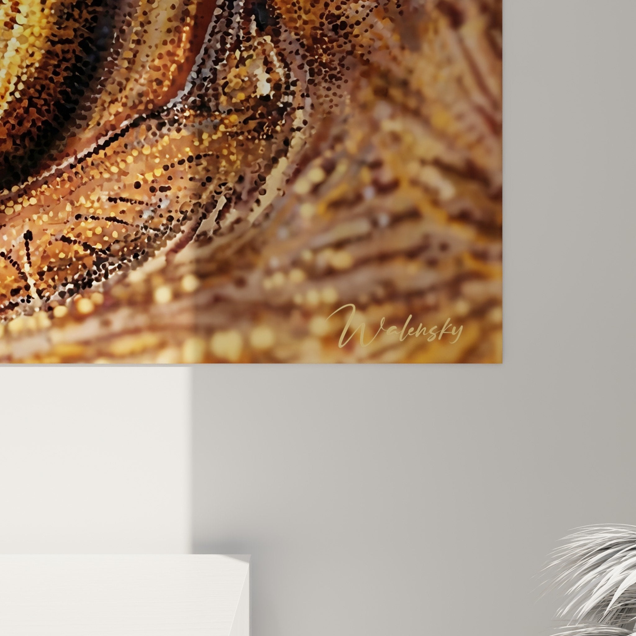 Übersichtsansicht Wandbild Straußenauge golden moderne Innenraumdekoration