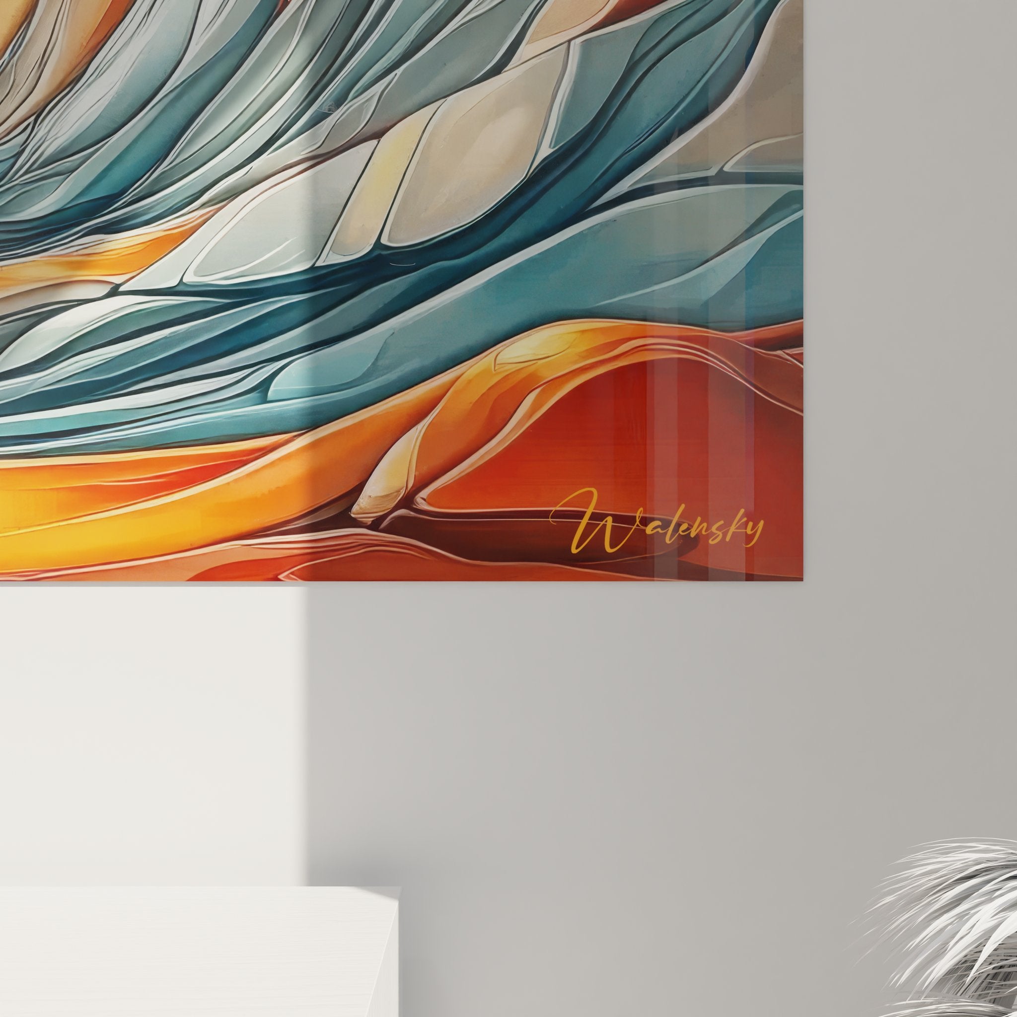 Vue d'ensemble tableau mural paysage abstrait tourbillon dans décoration intérieure moderne