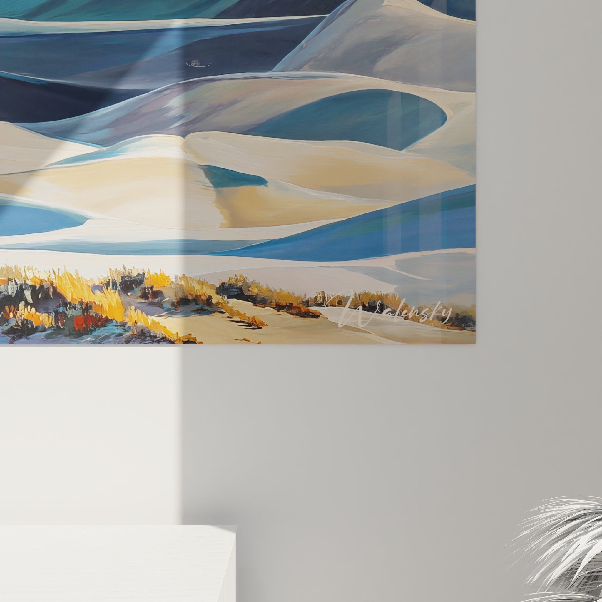 Vue ensemble tableau mural désert paysage montagneux bleu parfait pour décoration intérieure moderne