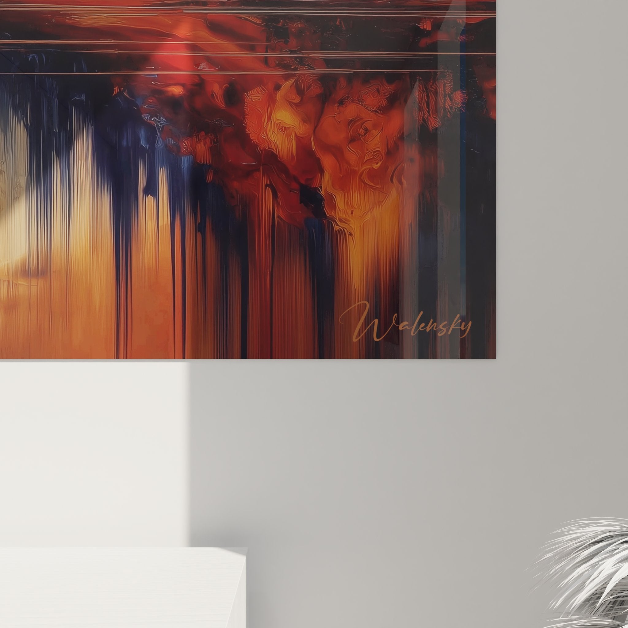 Vue ensemble tableau mural paysage lac montagne art contemporain décoration intérieur zen