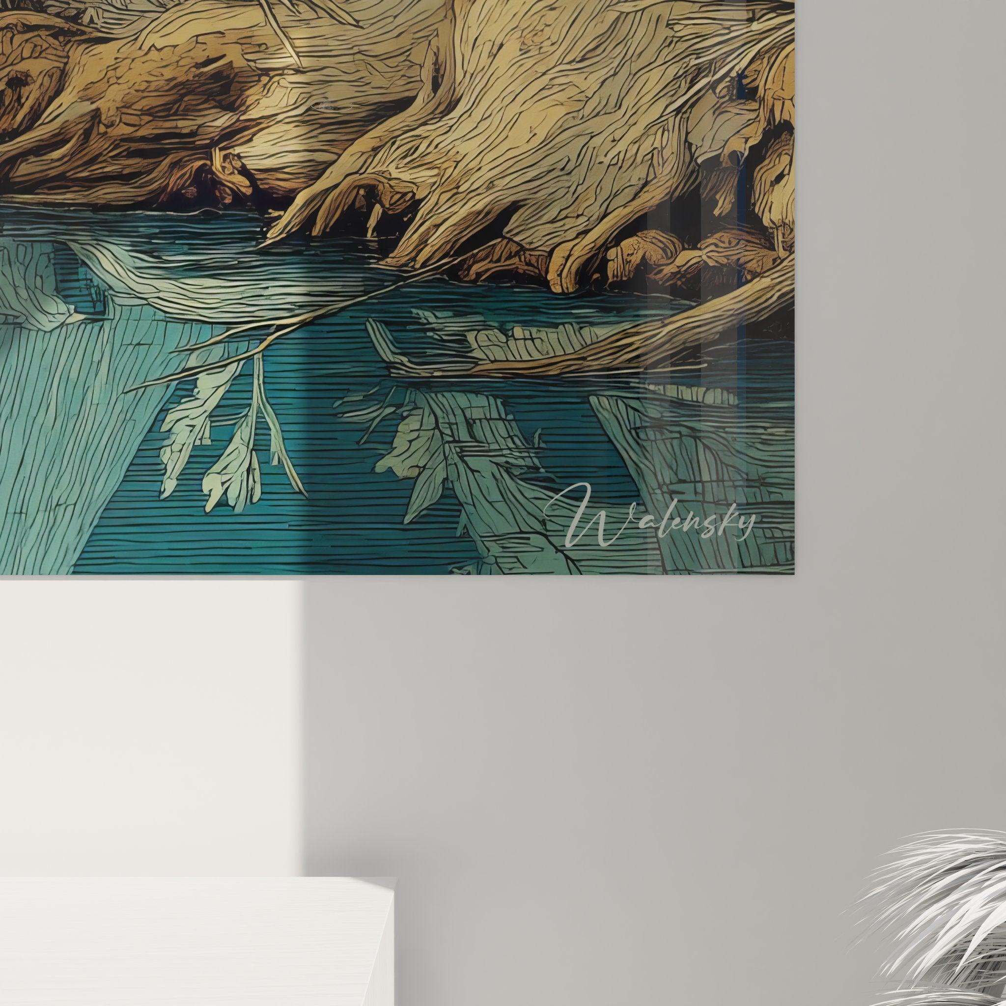 Vue ensemble tableau mural paysage marécage cyprès décoration intérieure nature aquatique