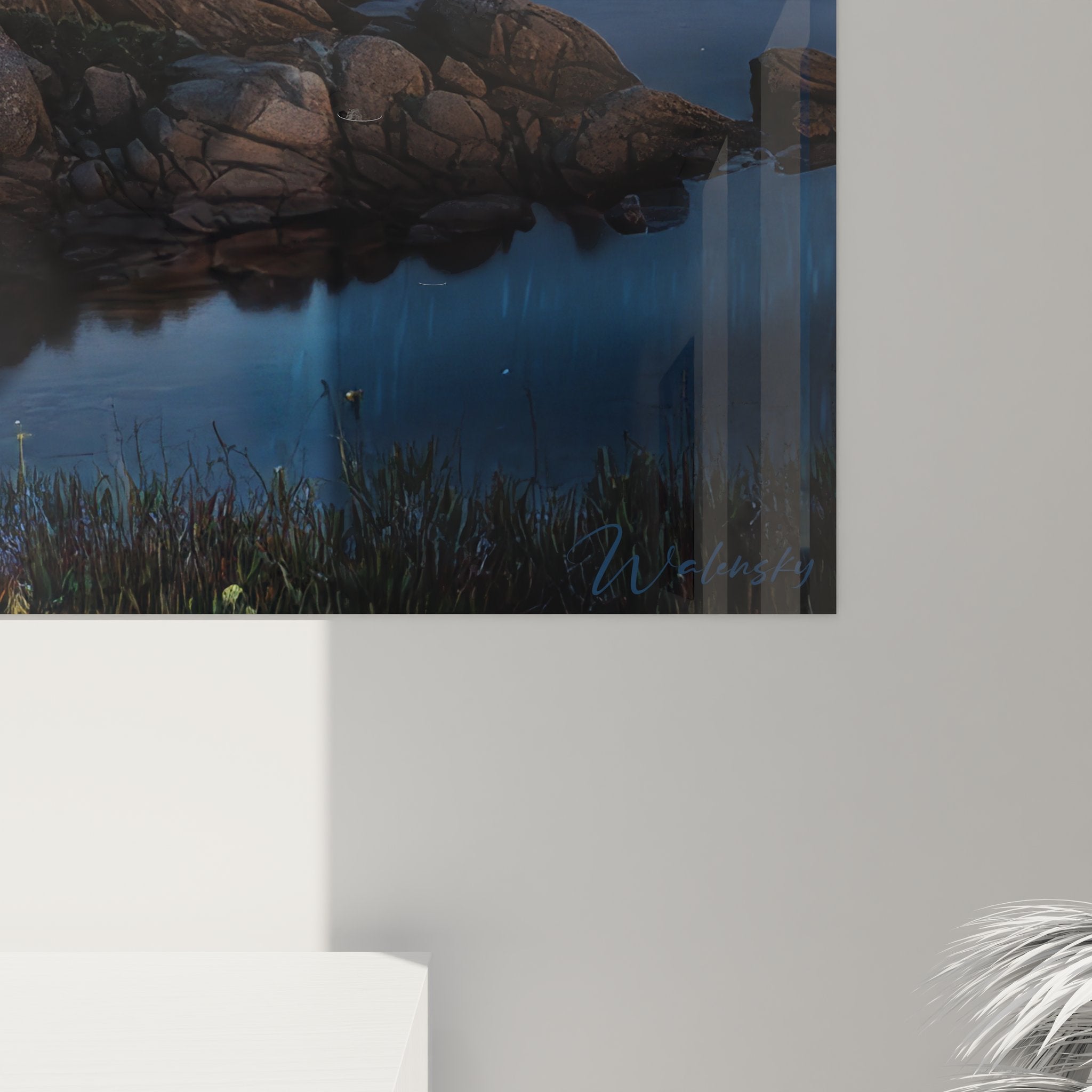 Vue ensemble tableau mural paysage nocturne étoilé côte rocheuse décoration intérieure