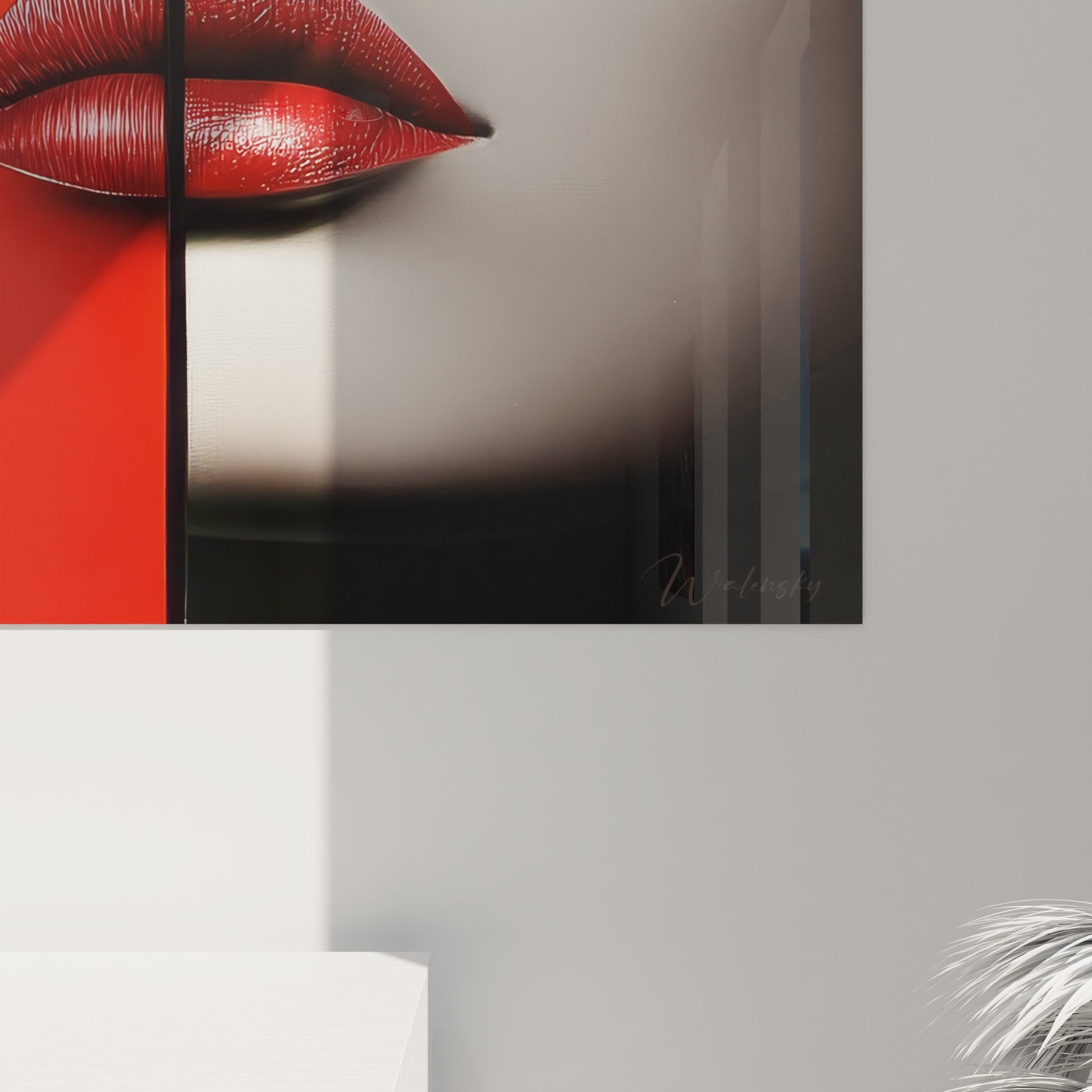 Vue ensemble tableau mural figuratif abstrait portrait féminin dualité géométrique contemporain