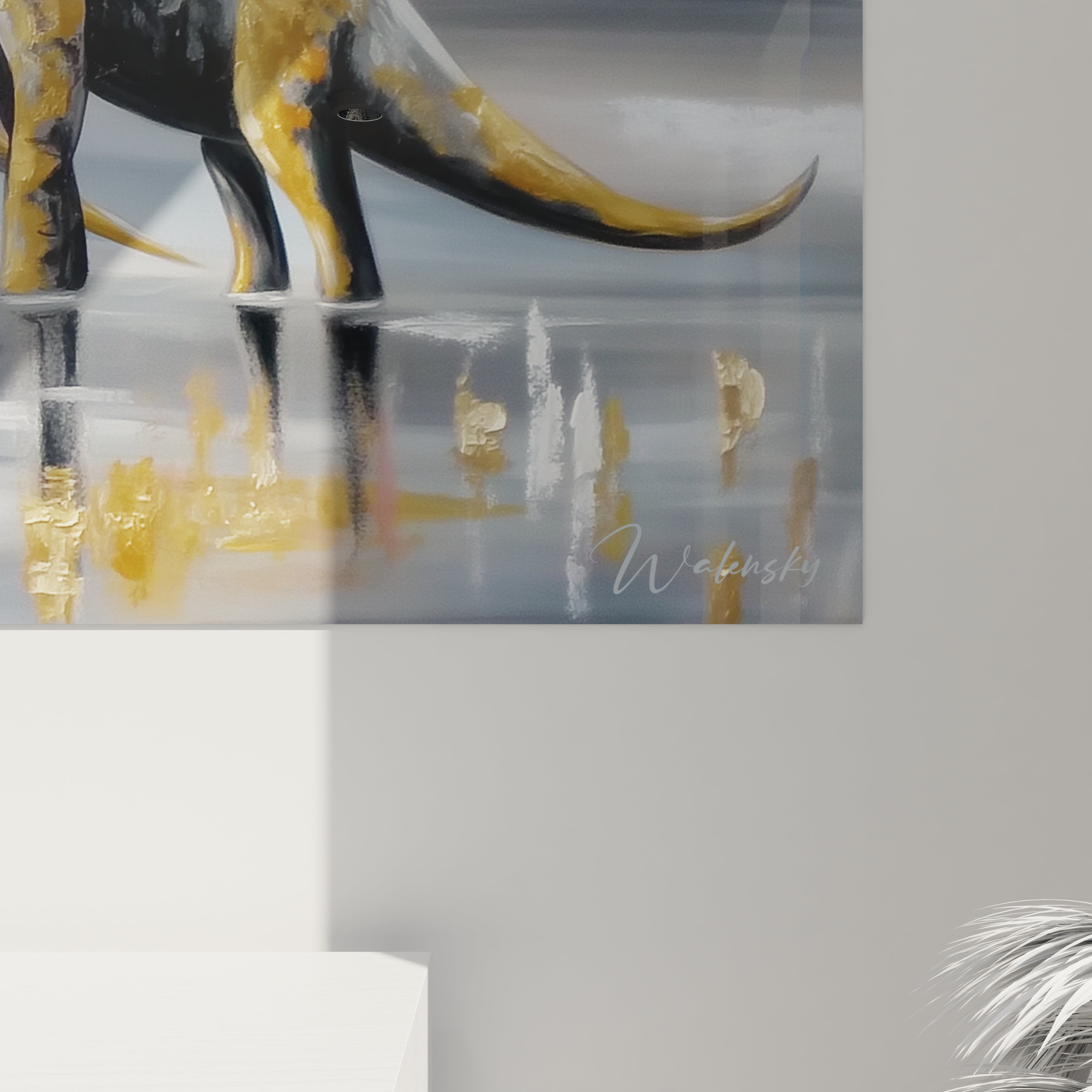 Vue ensemble tableau mural dinosaure sauropodes, composition complète fond crépusculaire