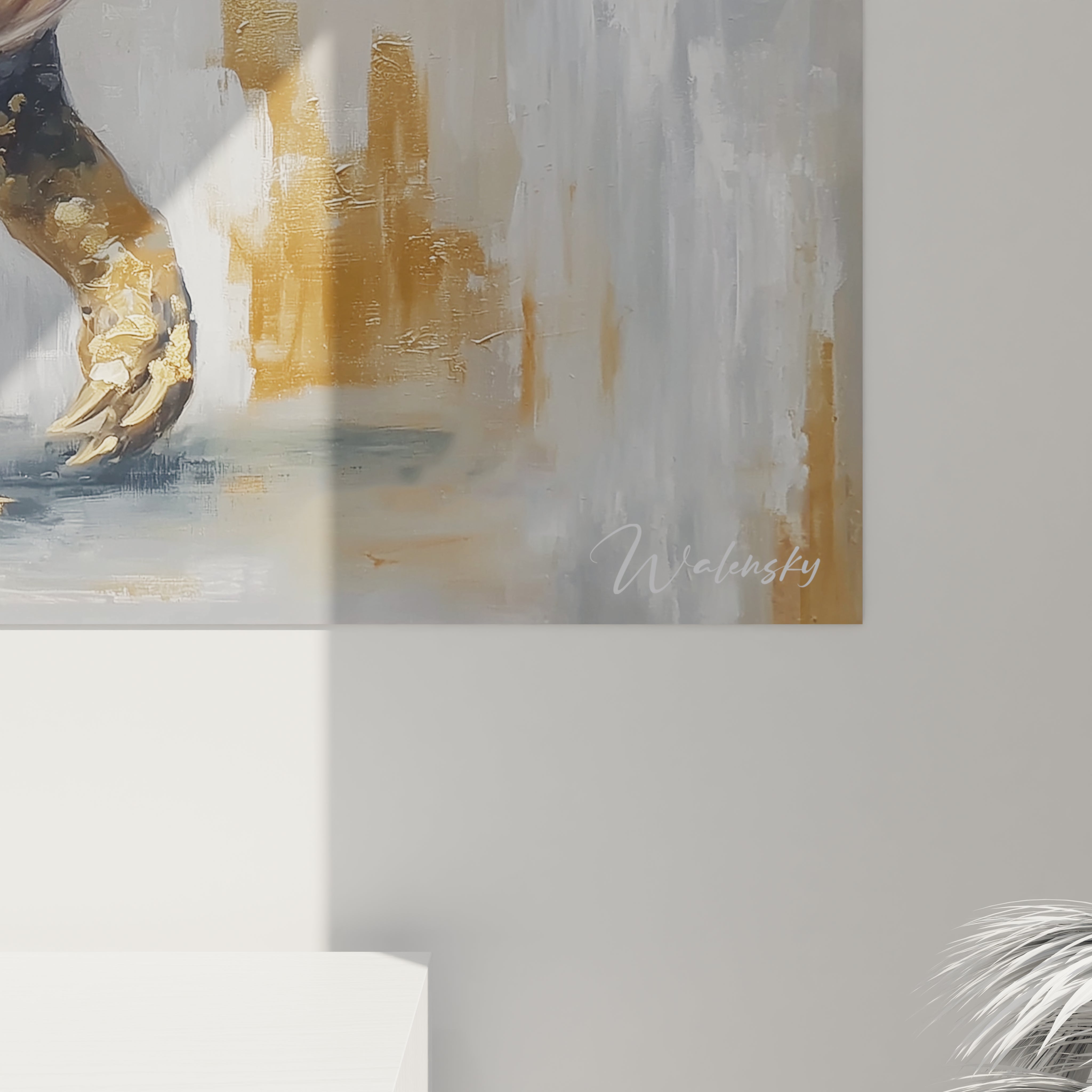 Vue d'ensemble du tableau mural Scutosaurus dans un intérieur contemporain élégant