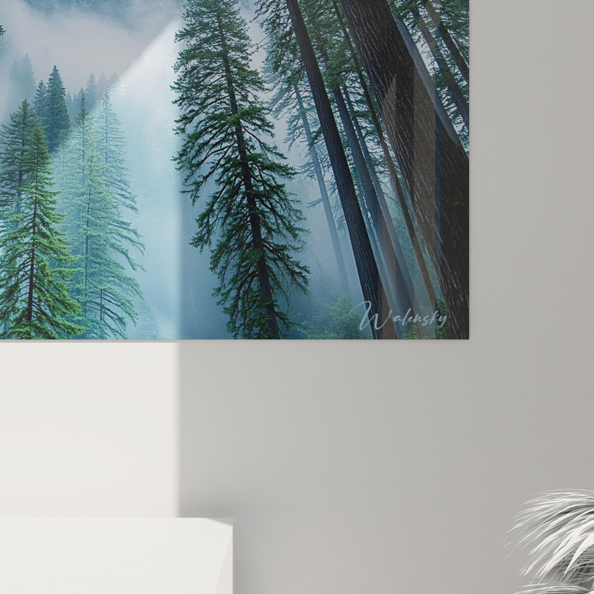 Vue ensemble tableau mural séquoias montagne, décoration murale nature majestueuse
