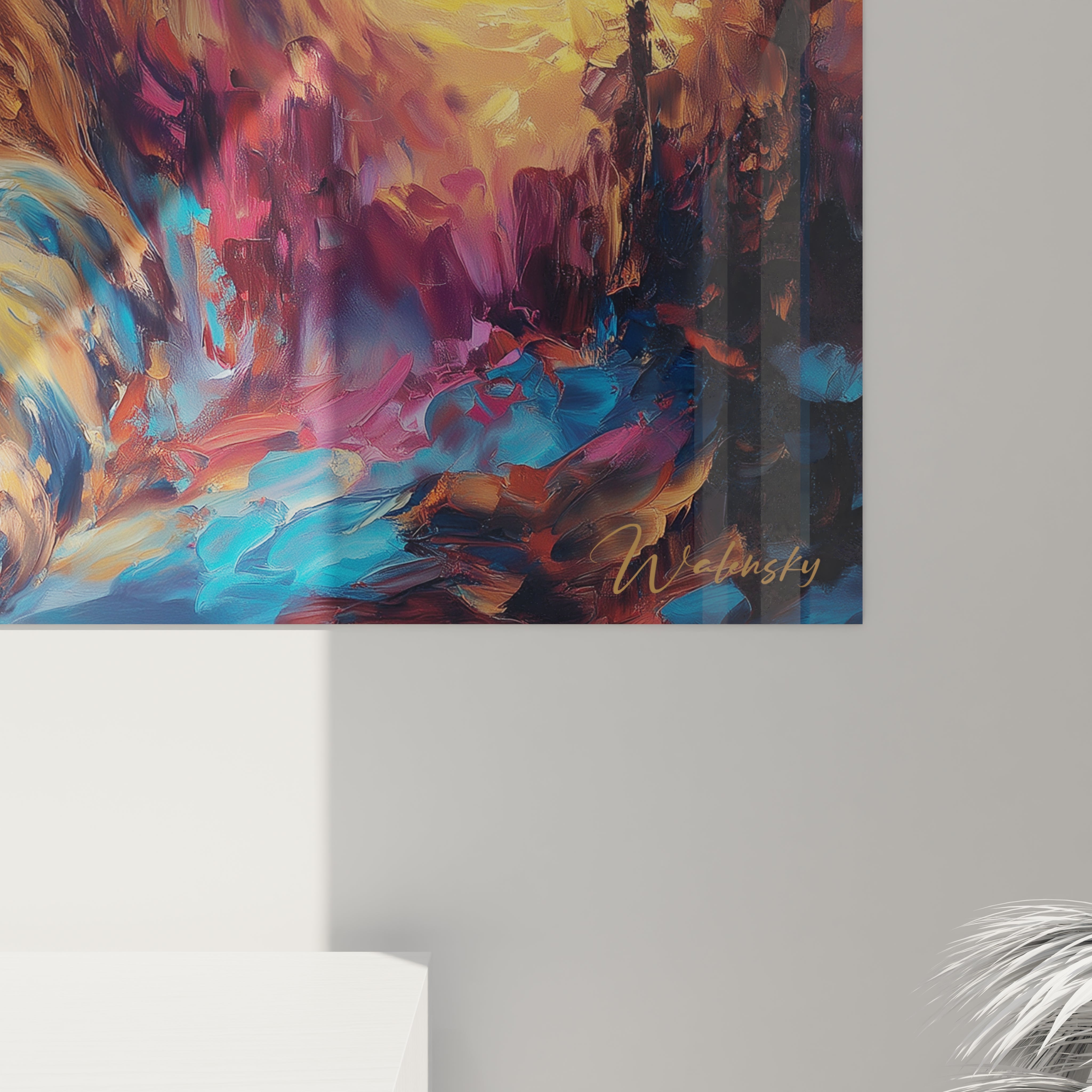 Vue ensemble tableau mural smilodon, art décoratif préhistorique tigre à dent de sabre