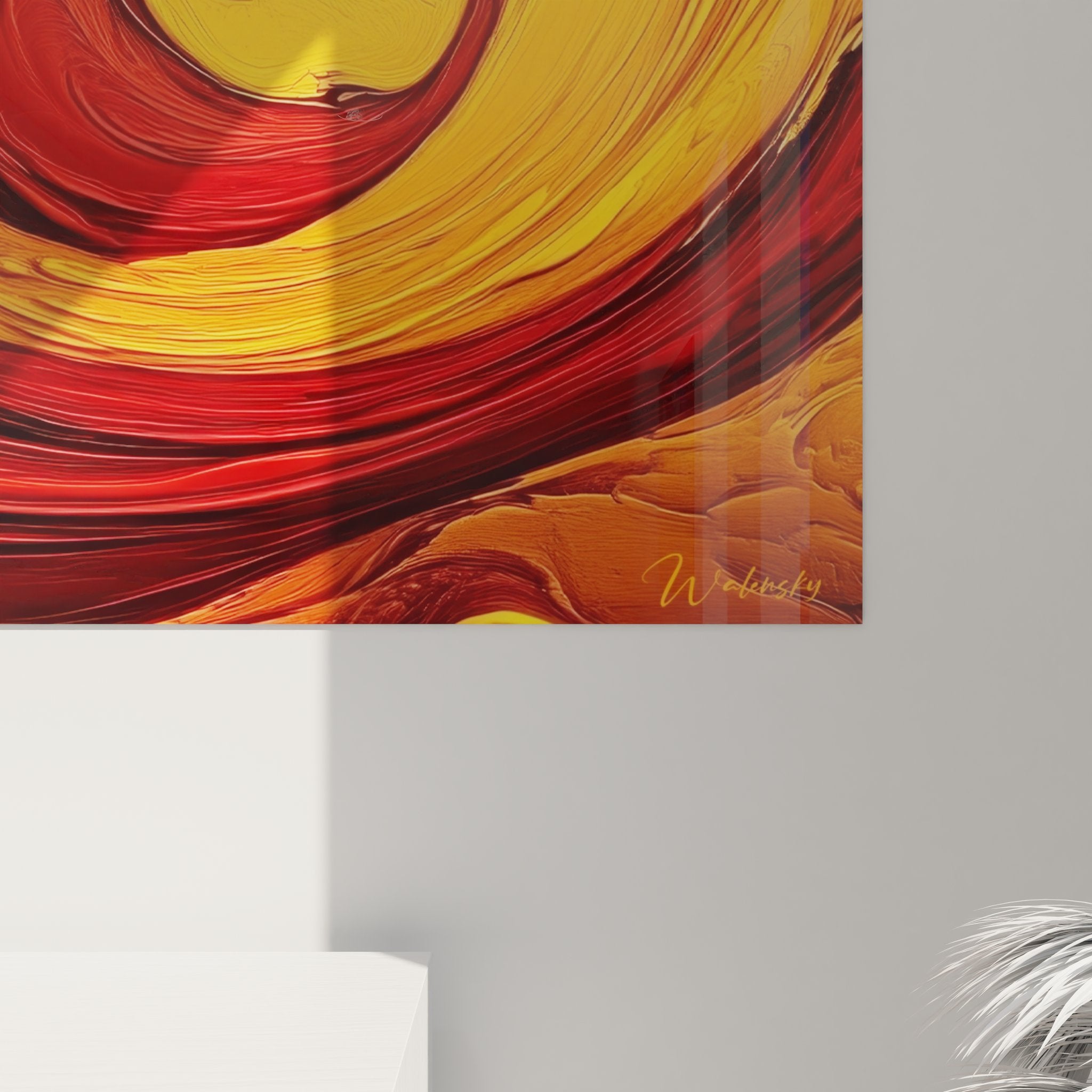 Vue ensemble tableau mural tourbillon spirale abstrait multicolore décoration moderne art contemporain