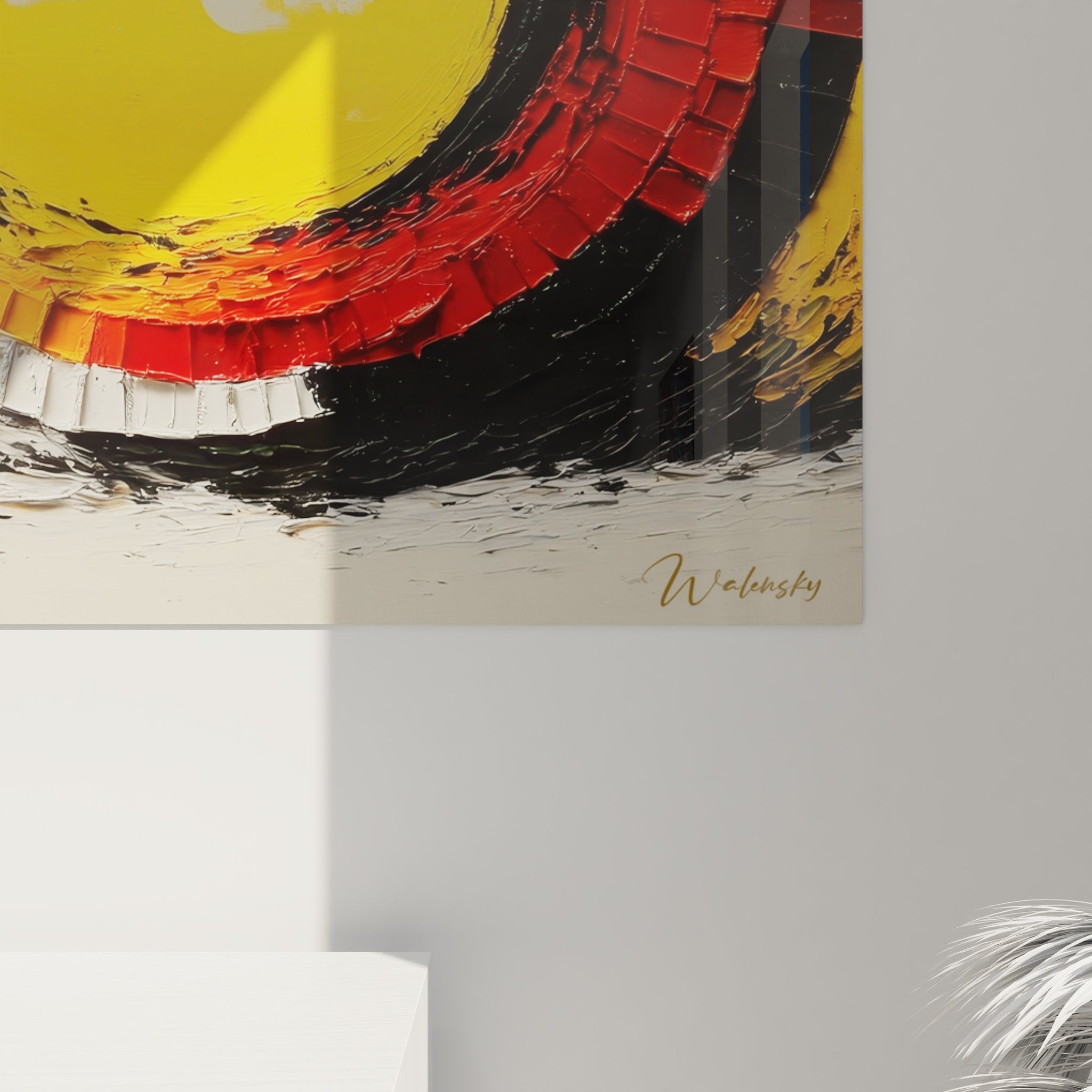 Vue ensemble tableau mural spirale colorée art contemporain décoration intérieure moderne