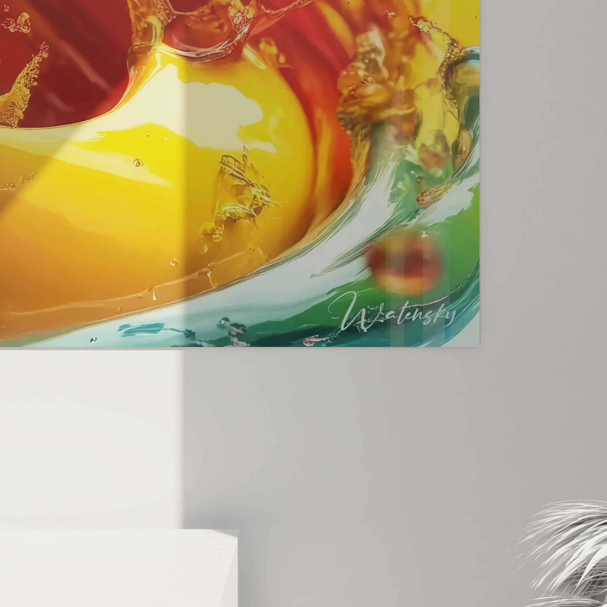 Vue ensemble tableau mural spirale liquide multicolore décoration intérieure art abstrait moderne